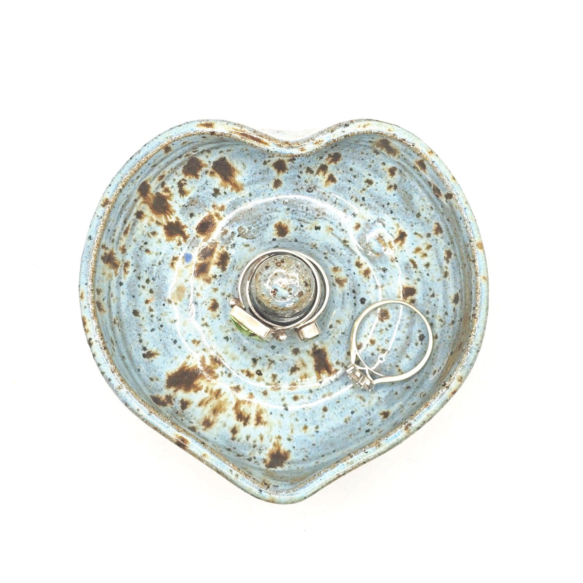 Handmade Ceramic Heart Ring Dish / Jewellery Bowl. Speckled Blue Glaze. Toasty Stoneware Pottery