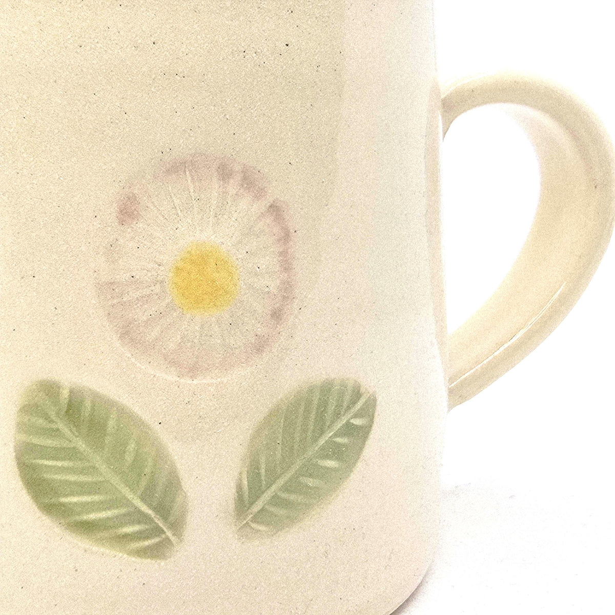 Handmade Ceramic Cream Hand Painted Daisy 8oz Tea / Coffee Mug.  Stoneware Pottery.