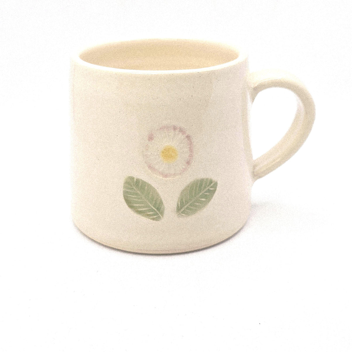 Handmade Ceramic Cream Hand Painted Daisy 8oz Tea / Coffee Mug.  Stoneware Pottery.