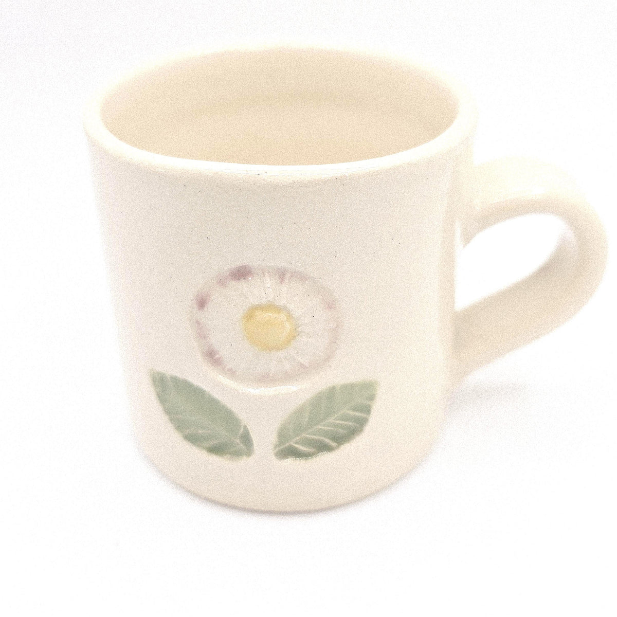 Handmade Ceramic Cream Hand Painted Daisy 4oz Tall Double Espresso Mug.  Stoneware Pottery