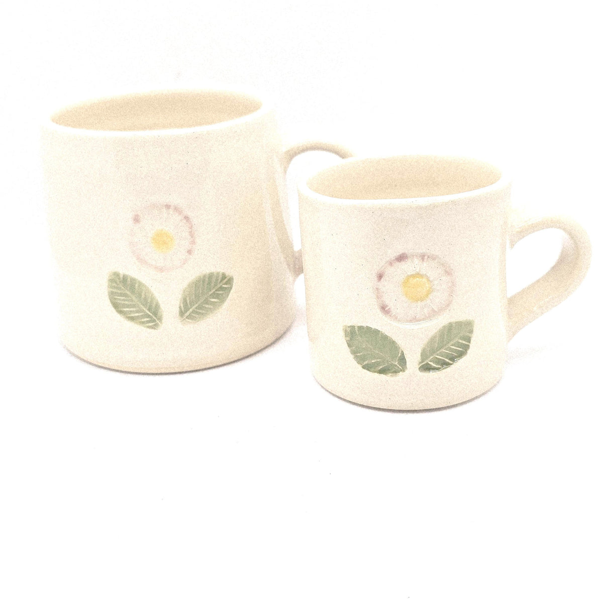 Handmade Ceramic Cream Hand Painted Daisy 4oz Tall Double Espresso Mug.  Stoneware Pottery