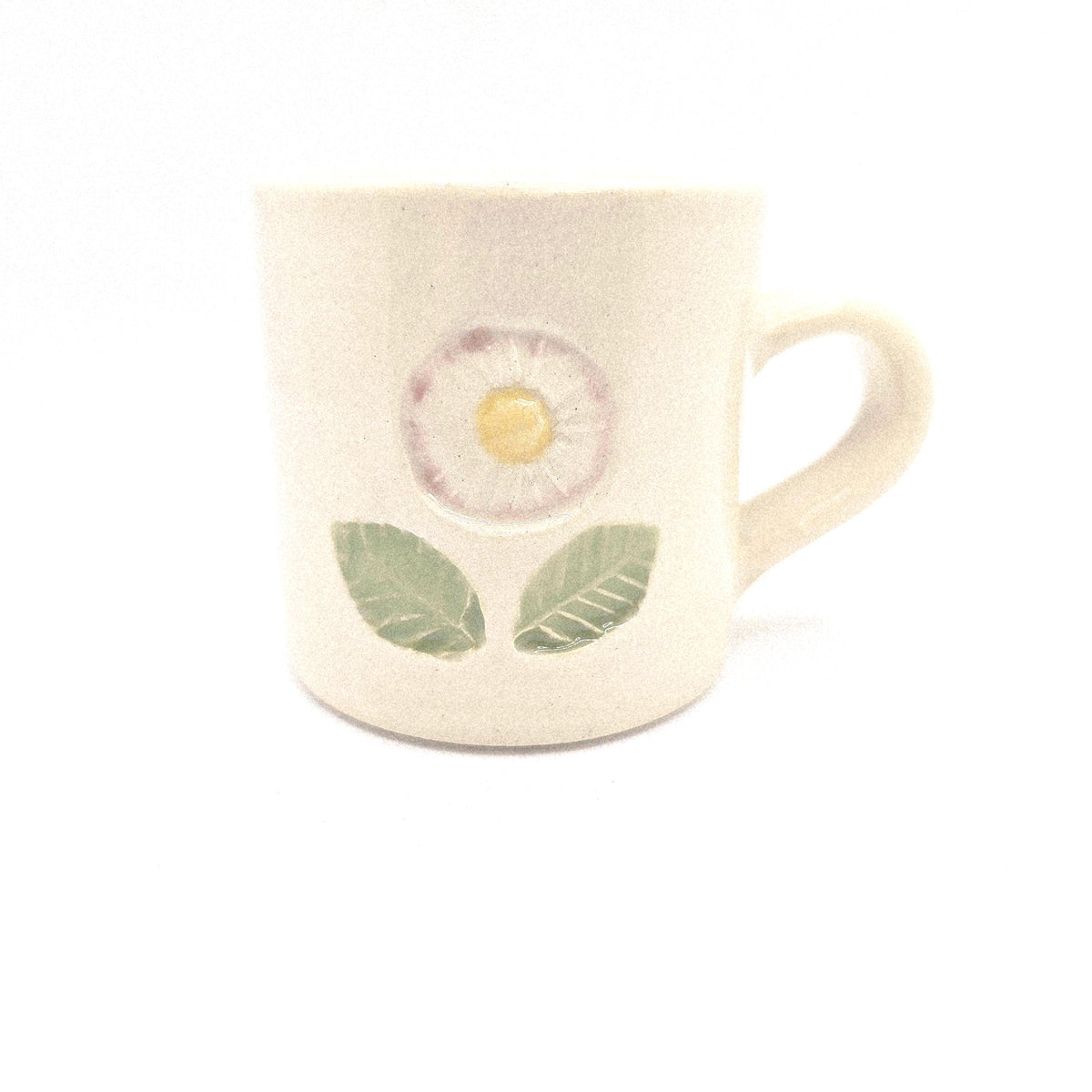 Handmade Ceramic Cream Hand Painted Daisy 4oz Tall Double Espresso Mug.  Stoneware Pottery