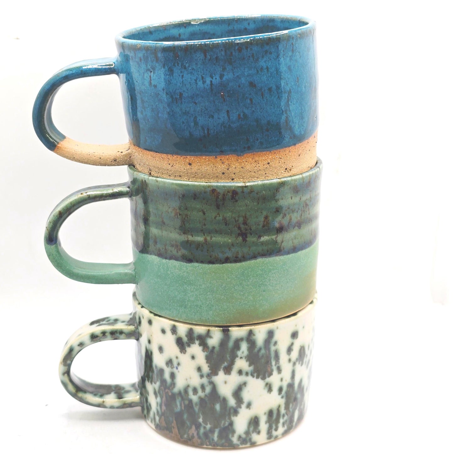 Handmade Ceramic Short 8oz Tea/Coffee Mug. Verdigris & Green Glaze. Stoneware Pottery.