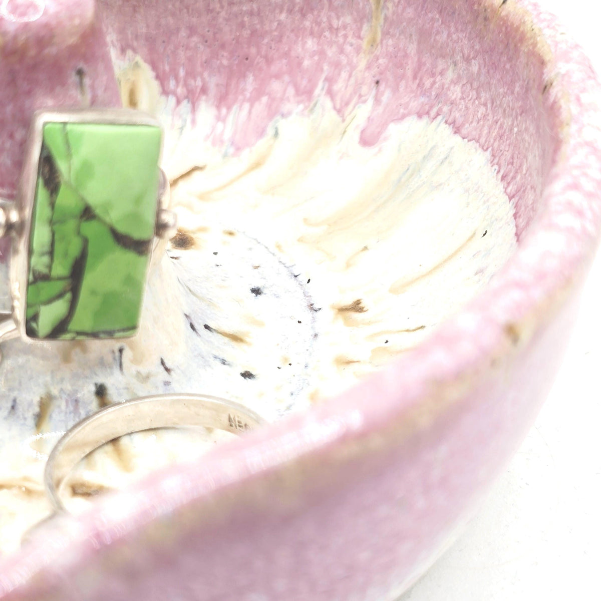Handmade Ceramic Heart Ring Dish / Trinket Dish. Speckled Cream & Pink Glaze. Toasty Stoneware Pottery