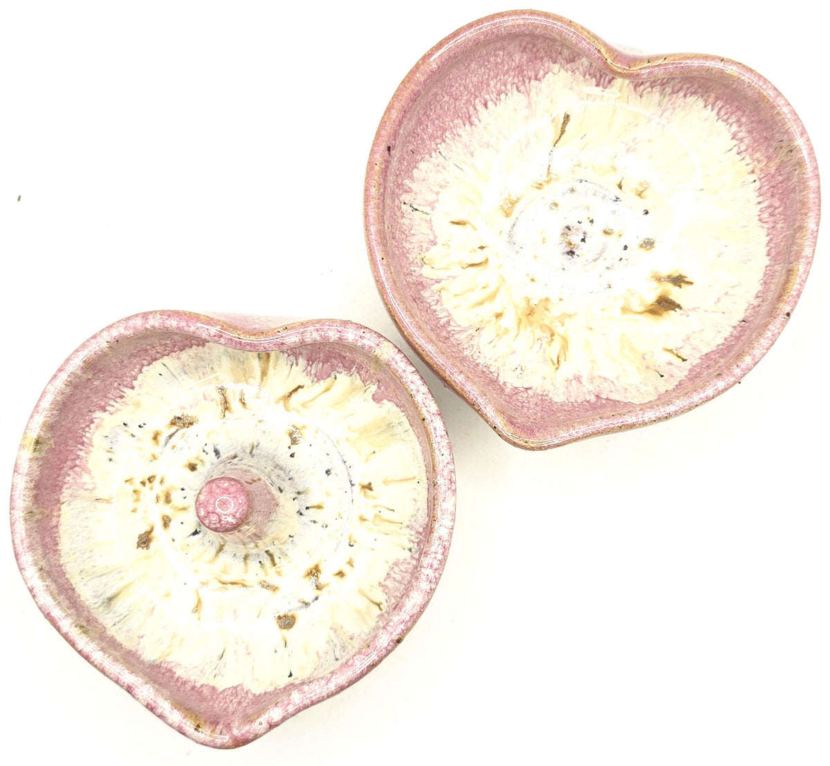 Handmade Ceramic Heart Ring Dish / Trinket Dish. Speckled Cream & Pink Glaze. Toasty Stoneware Pottery