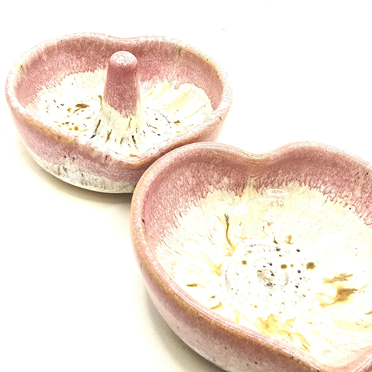 Handmade Ceramic Heart Ring Dish / Trinket Dish. Speckled Cream & Pink Glaze. Toasty Stoneware Pottery