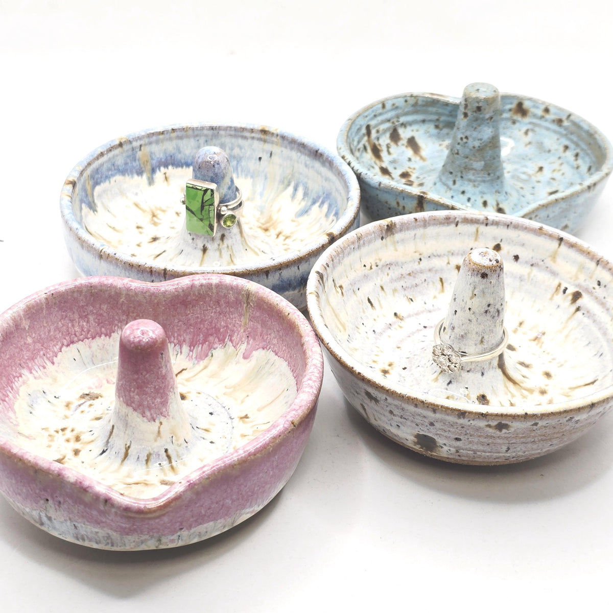 Handmade Ceramic Heart Ring Dish / Trinket Dish. Speckled Cream & Pink Glaze. Toasty Stoneware Pottery