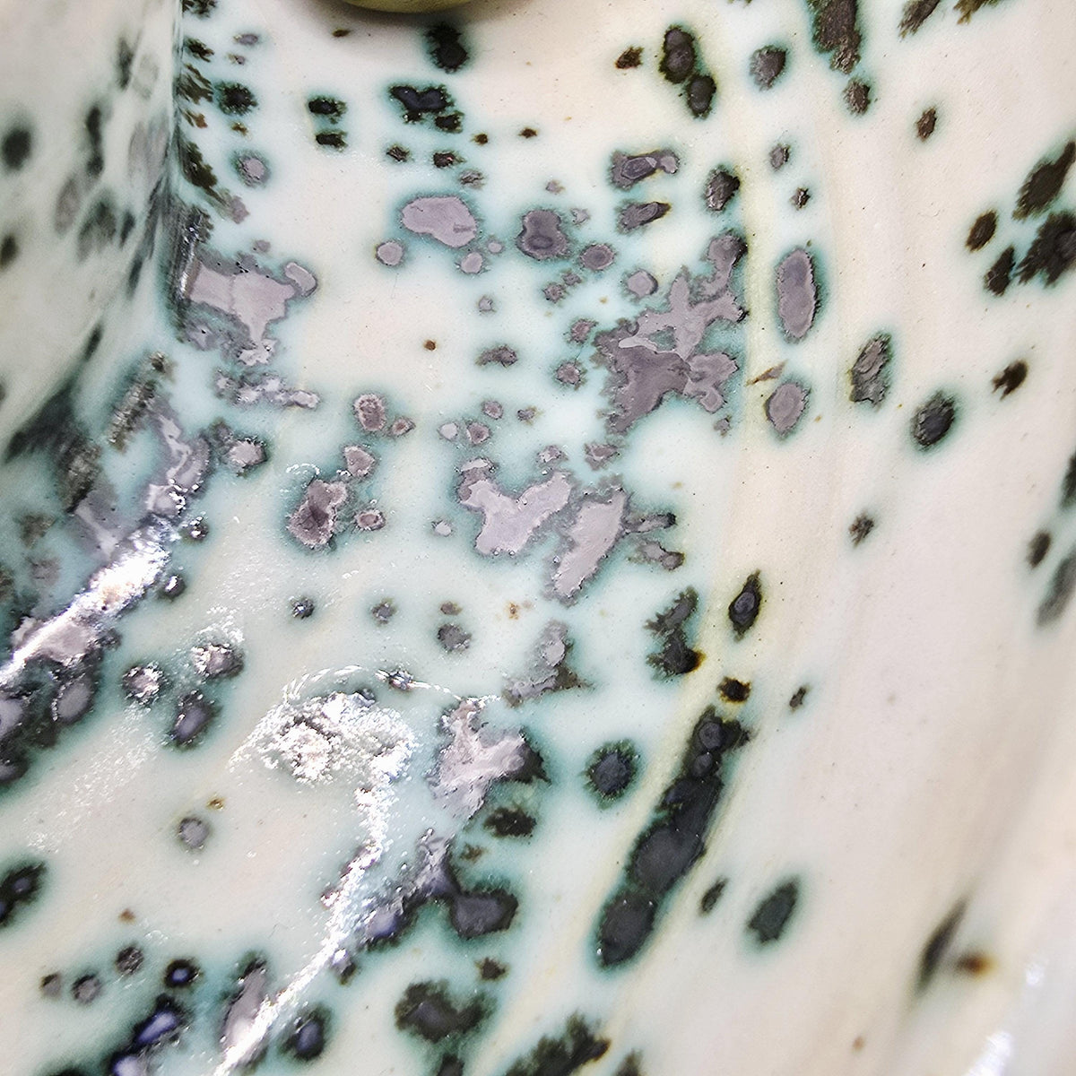Handmade Ceramic Large Olive Dish / Bowl - Splatter  Green & Cream Glaze. Stoneware Pottery