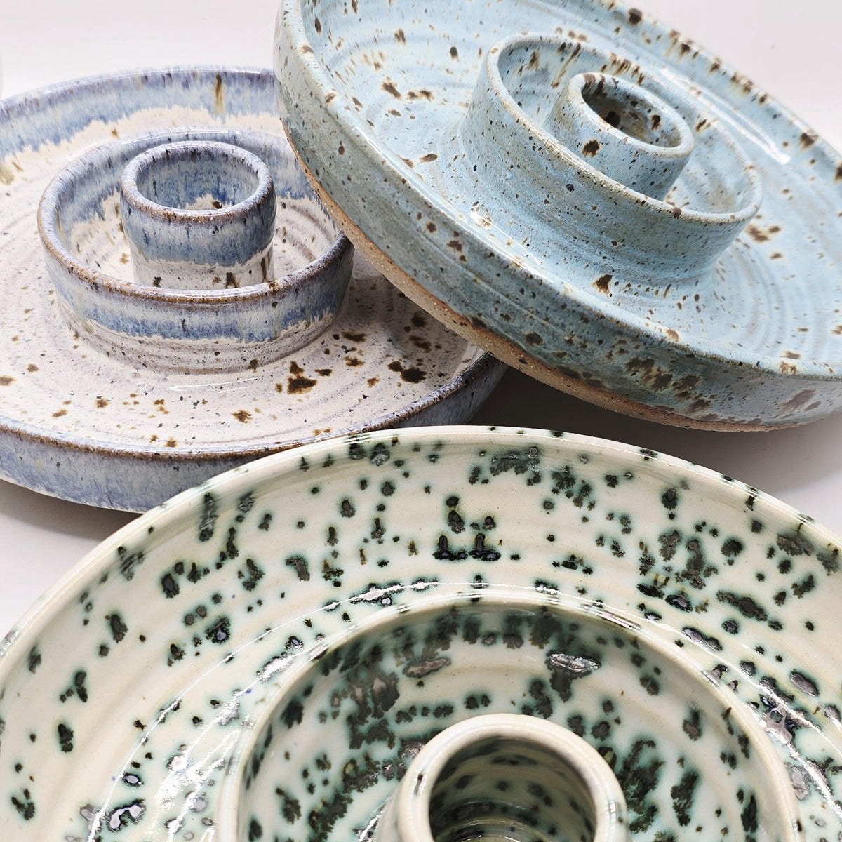 Handmade Ceramic Large Olive Dish / Bowl - Splatter  Green & Cream Glaze. Stoneware Pottery