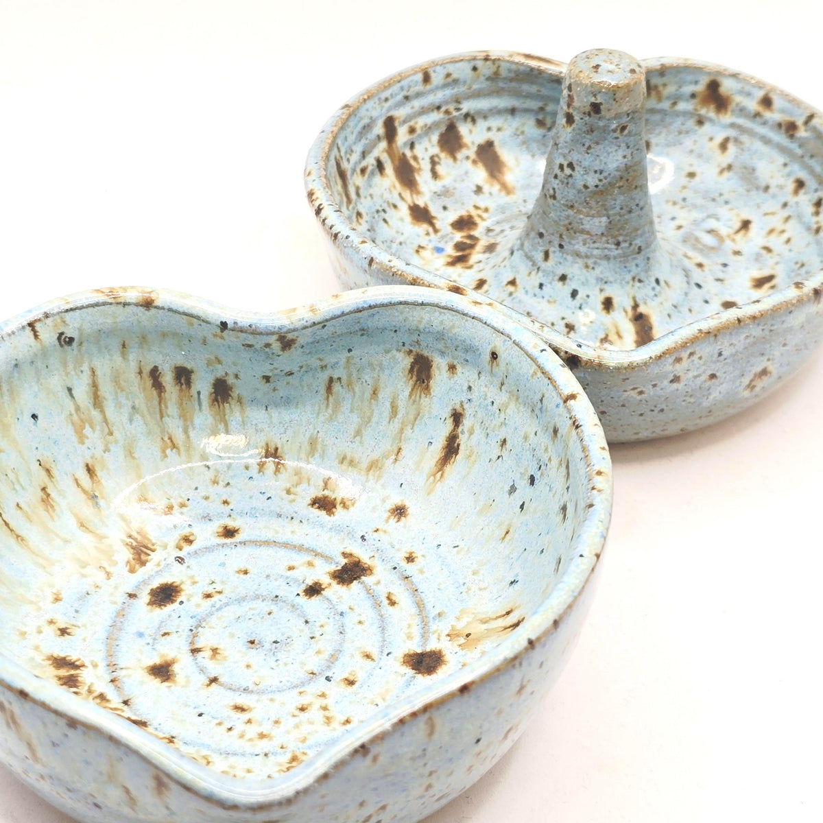 Handmade Ceramic Heart Ring Dish / Jewellery Bowl. Speckled Blue Glaze. Toasty Stoneware Pottery