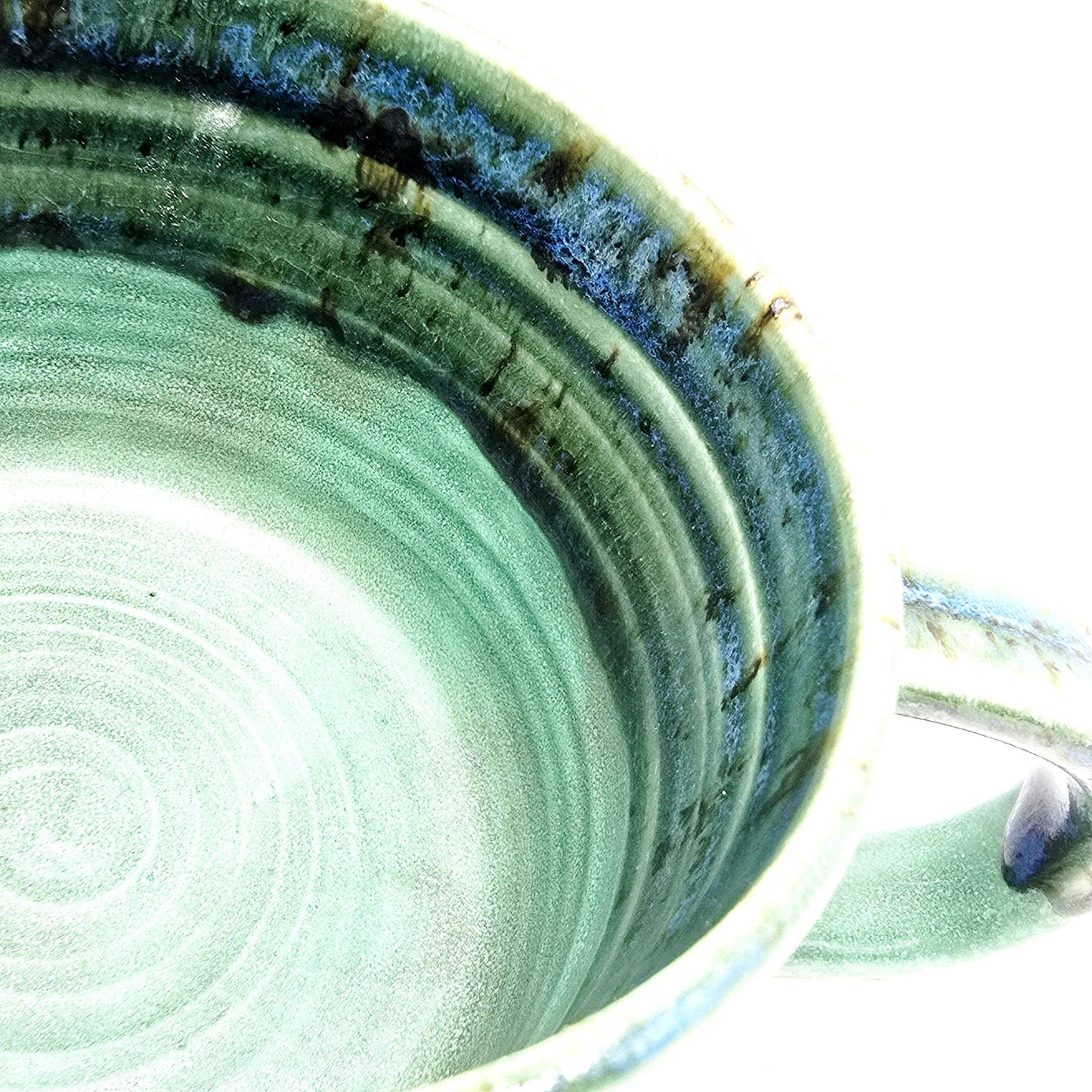 Handmade Ceramic Short 8oz Tea/Coffee Mug. Verdigris & Green Glaze. Stoneware Pottery.