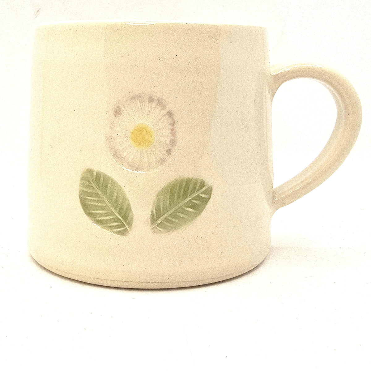 Handmade Ceramic Cream Hand Painted Daisy 8oz Tea / Coffee Mug.  Stoneware Pottery.