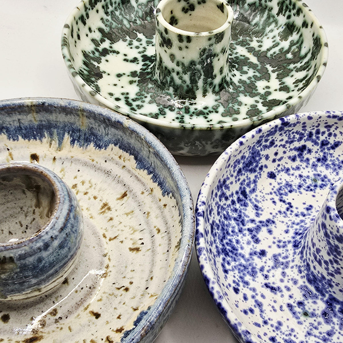 Handmade Ceramic Large Olive Dish / Bowl - Splatter  Green & Cream Glaze. Stoneware Pottery