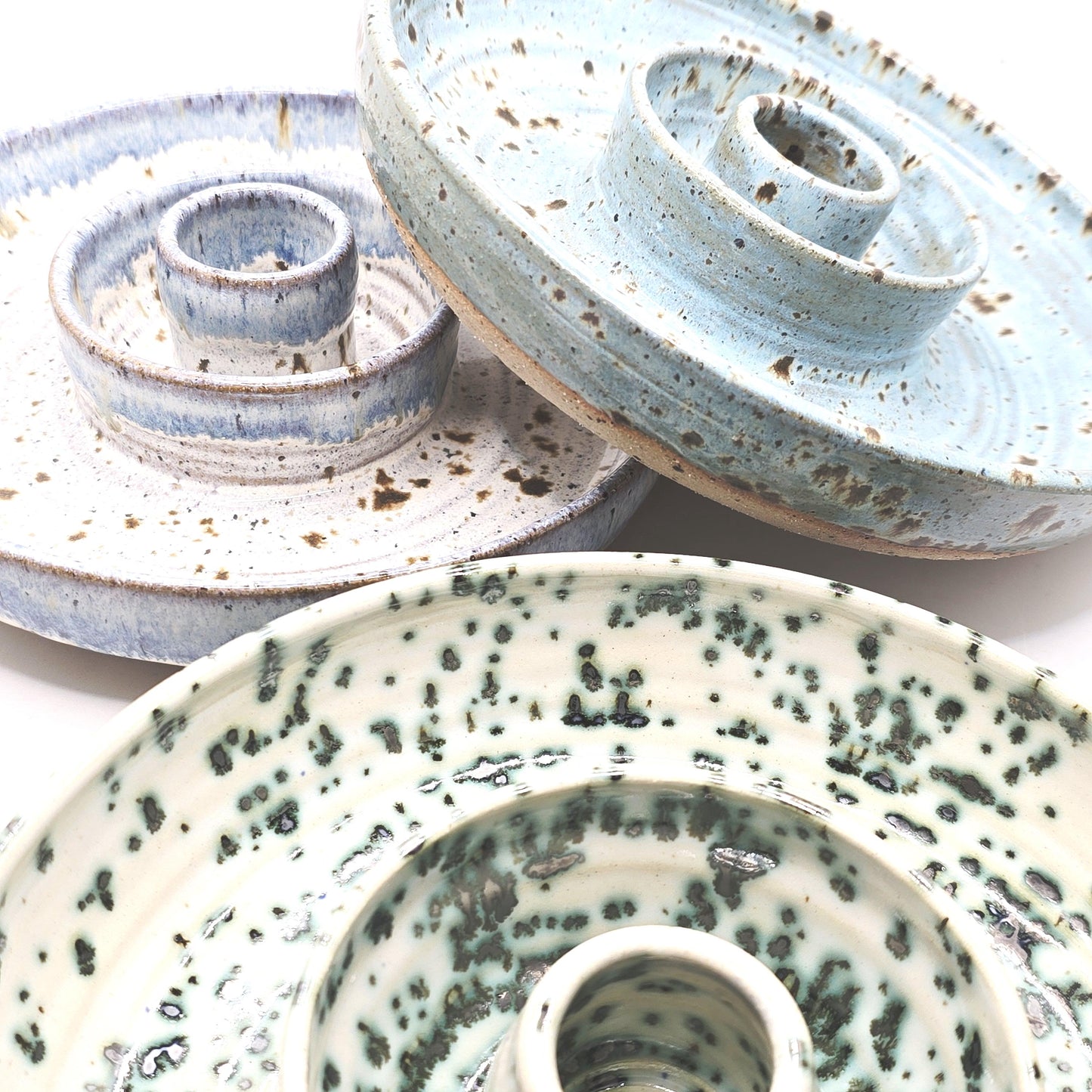 Handmade Stoneware Large Olive Dish / Bowl - Speckled Blue and Cream Glaze. Toasty Stoneware Pottery