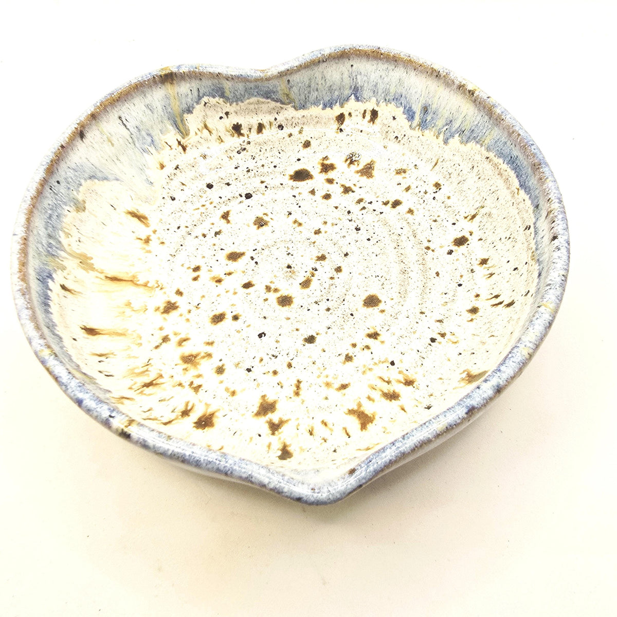Handmade Ceramic Large Heart Trinket Dish / Jewellery Bowl. Speckled Blue Glaze, Toasty Stoneware Pottery