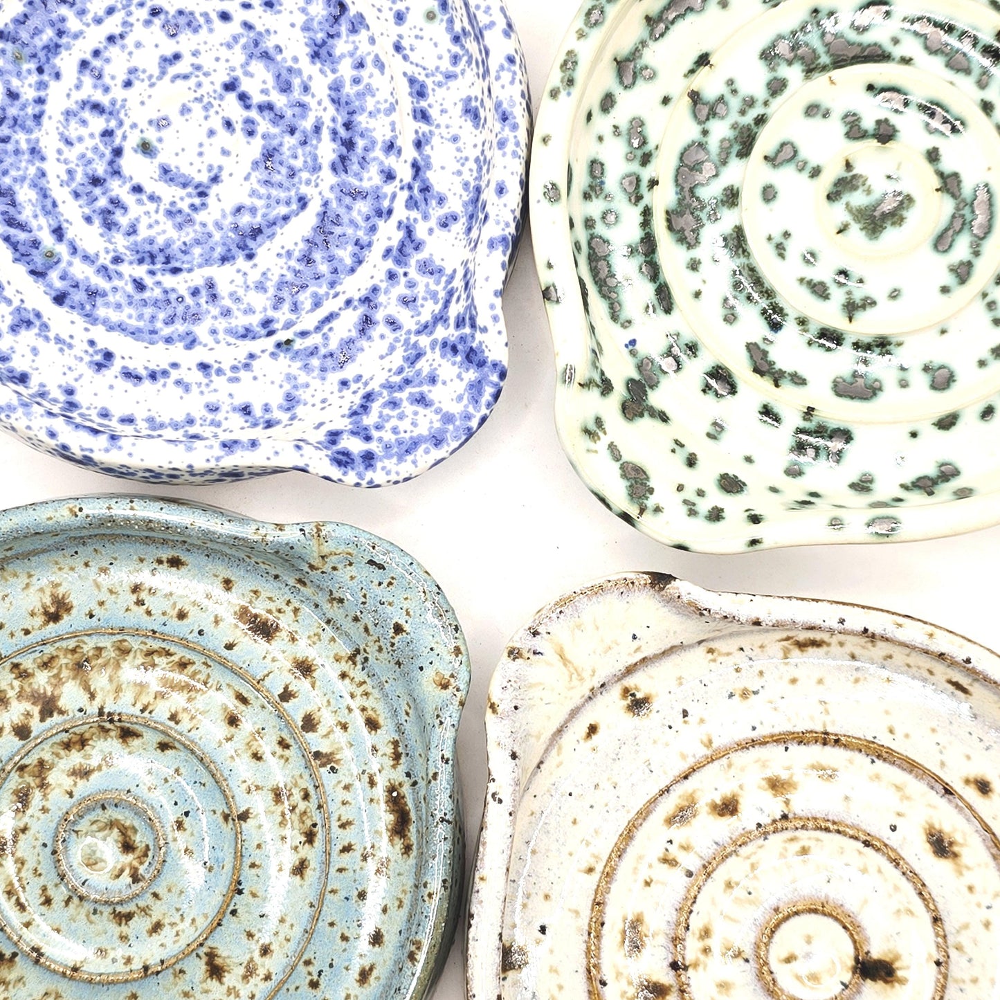 Handmade Ceramic Spoon Rest - Blue Speckled Glaze, Toasty Stoneware Pottery.