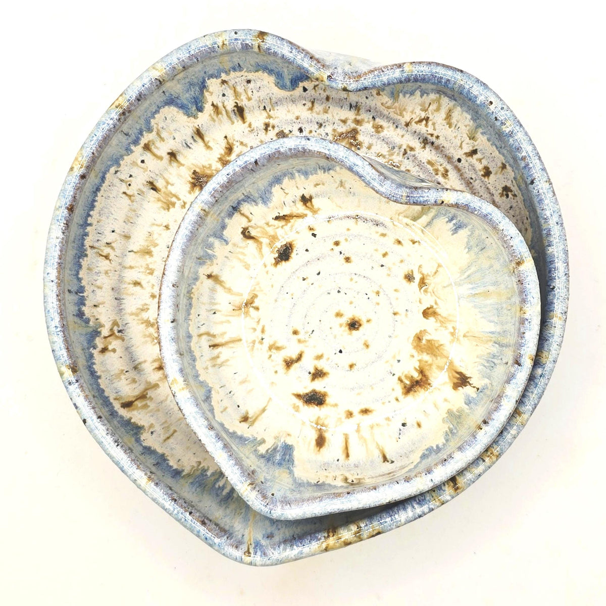 Handmade Ceramic Large Heart Trinket Dish / Jewellery Bowl. Speckled Blue Glaze, Toasty Stoneware Pottery