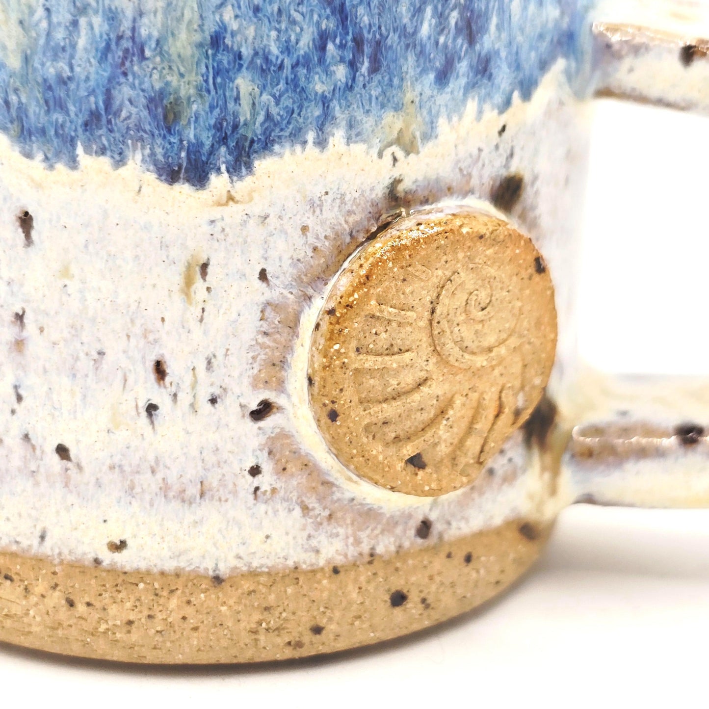 Handmade Ceramic 4oz Tall Double Espresso Mug. Ammonite Sprig. Cream & Blue Speckled Glaze - Toasty Stoneware Pottery