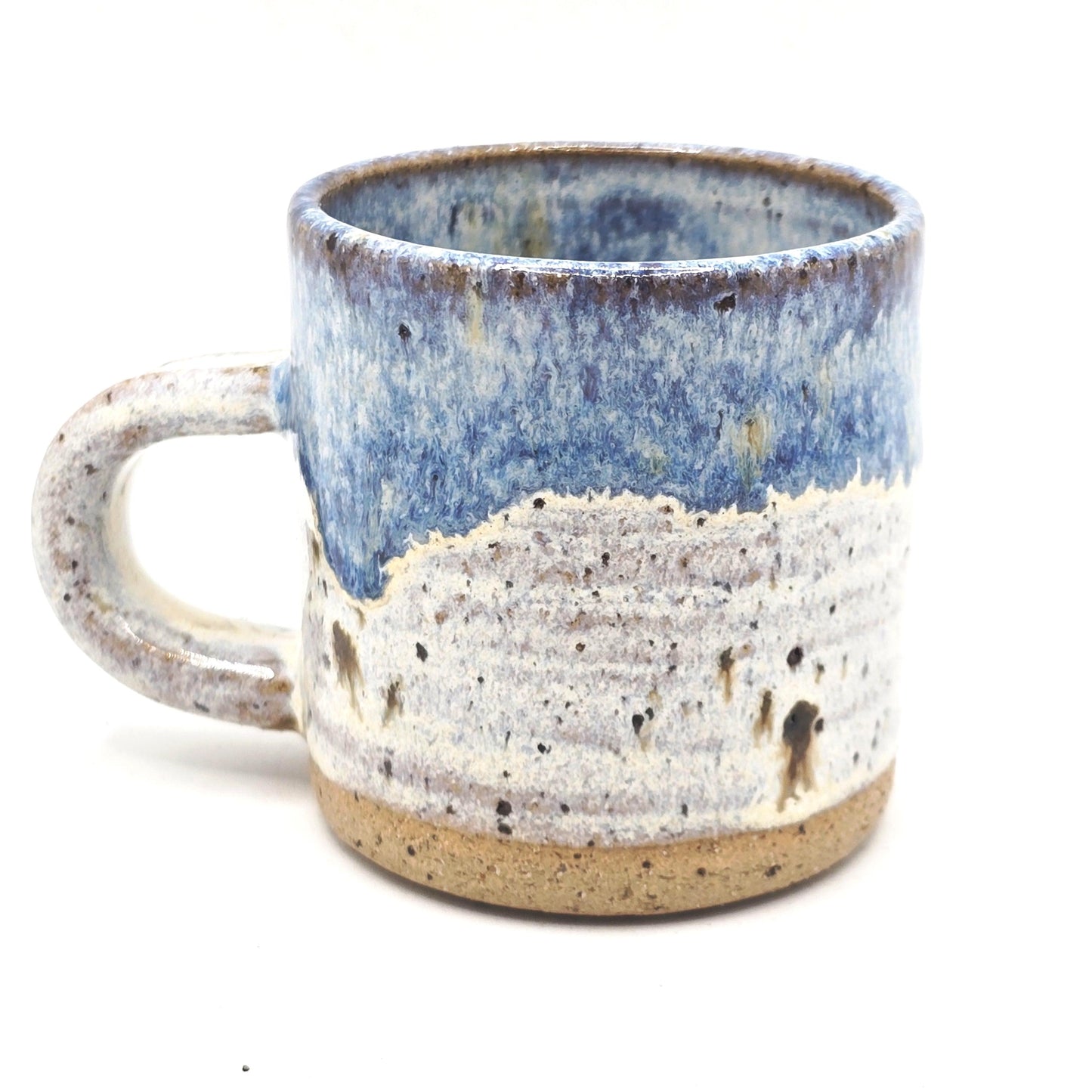 Handmade Ceramic 4oz Tall Double Espresso Mug. Ammonite Sprig. Cream & Blue Speckled Glaze - Toasty Stoneware Pottery