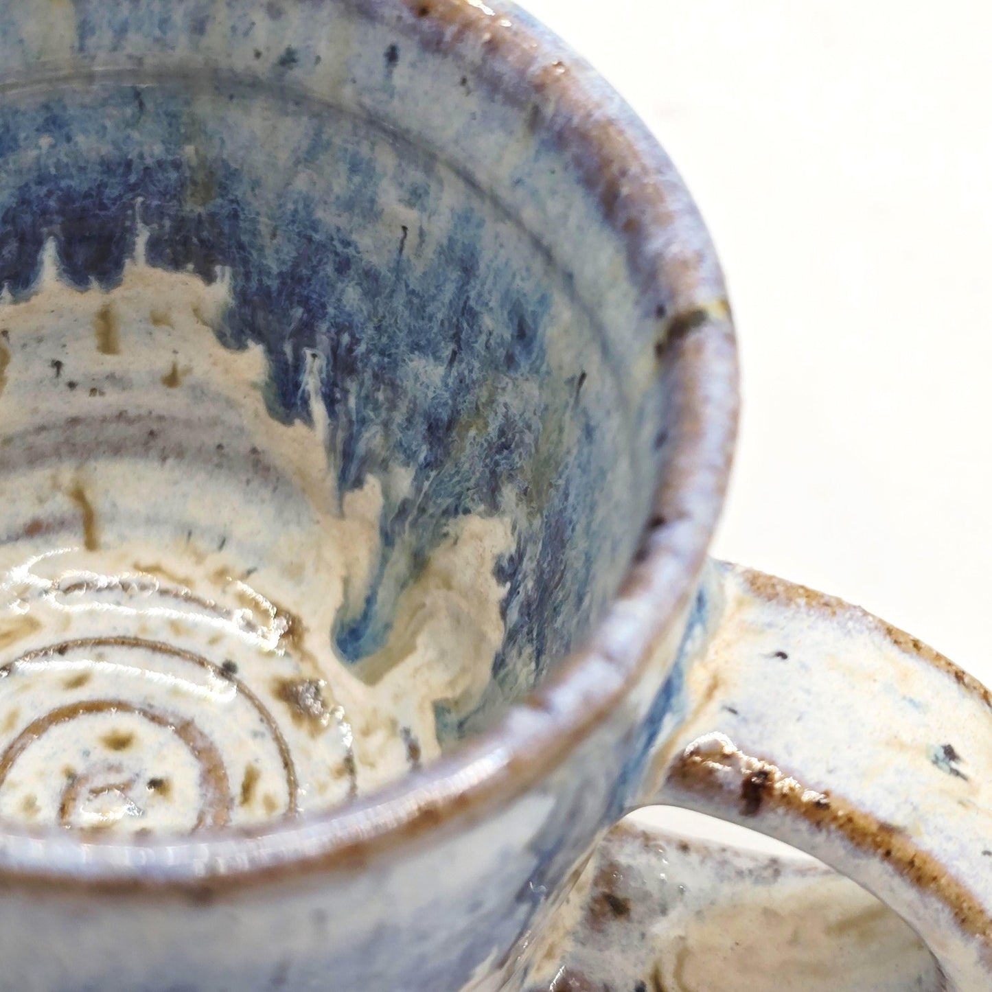 Handmade Ceramic 4oz Tall Double Espresso Mug. Cream & Blue Speckled Glaze - Toasty Stoneware Pottery