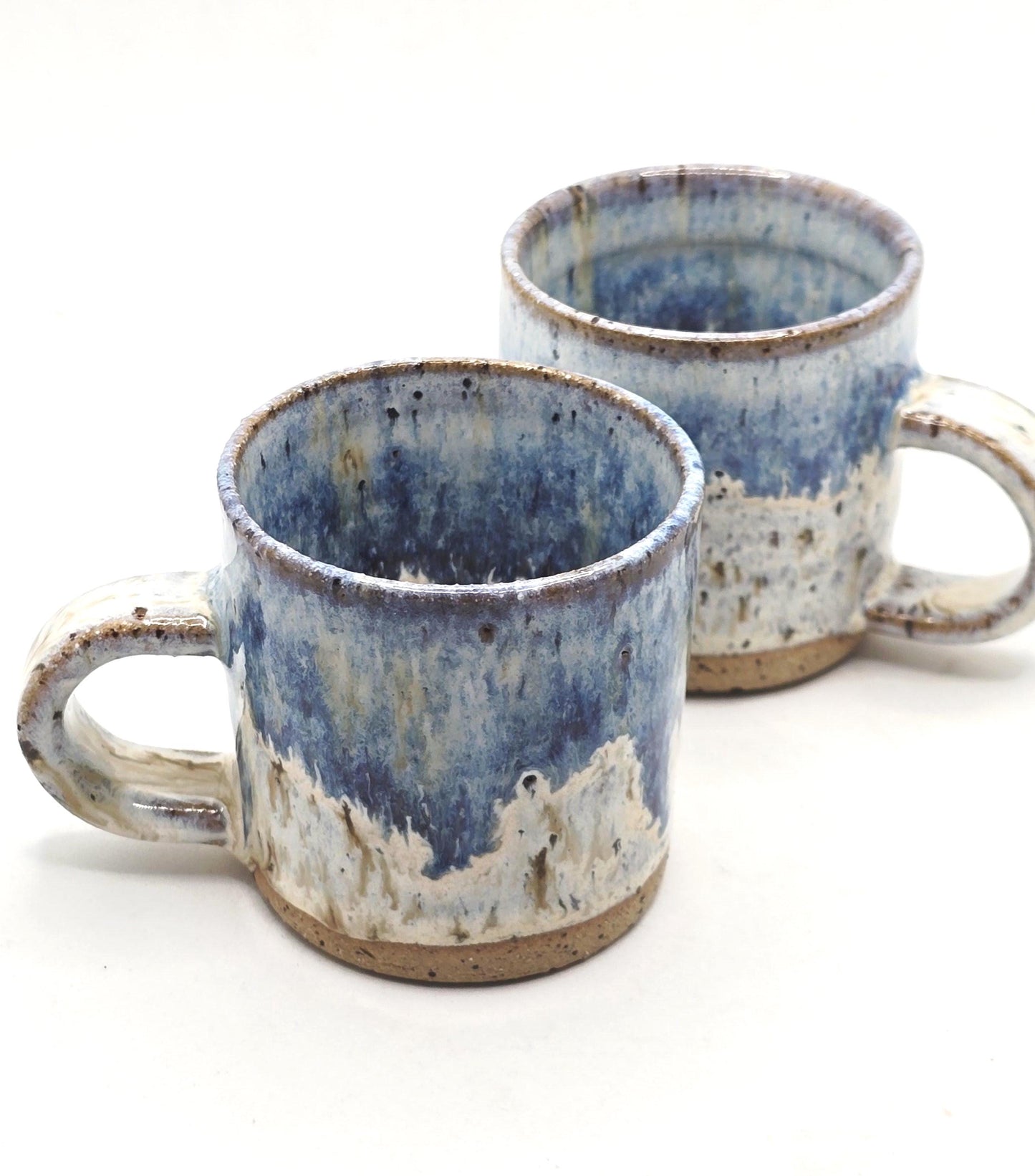 Handmade Ceramic 4oz Tall Double Espresso Mug. Cream & Blue Speckled Glaze - Toasty Stoneware Pottery