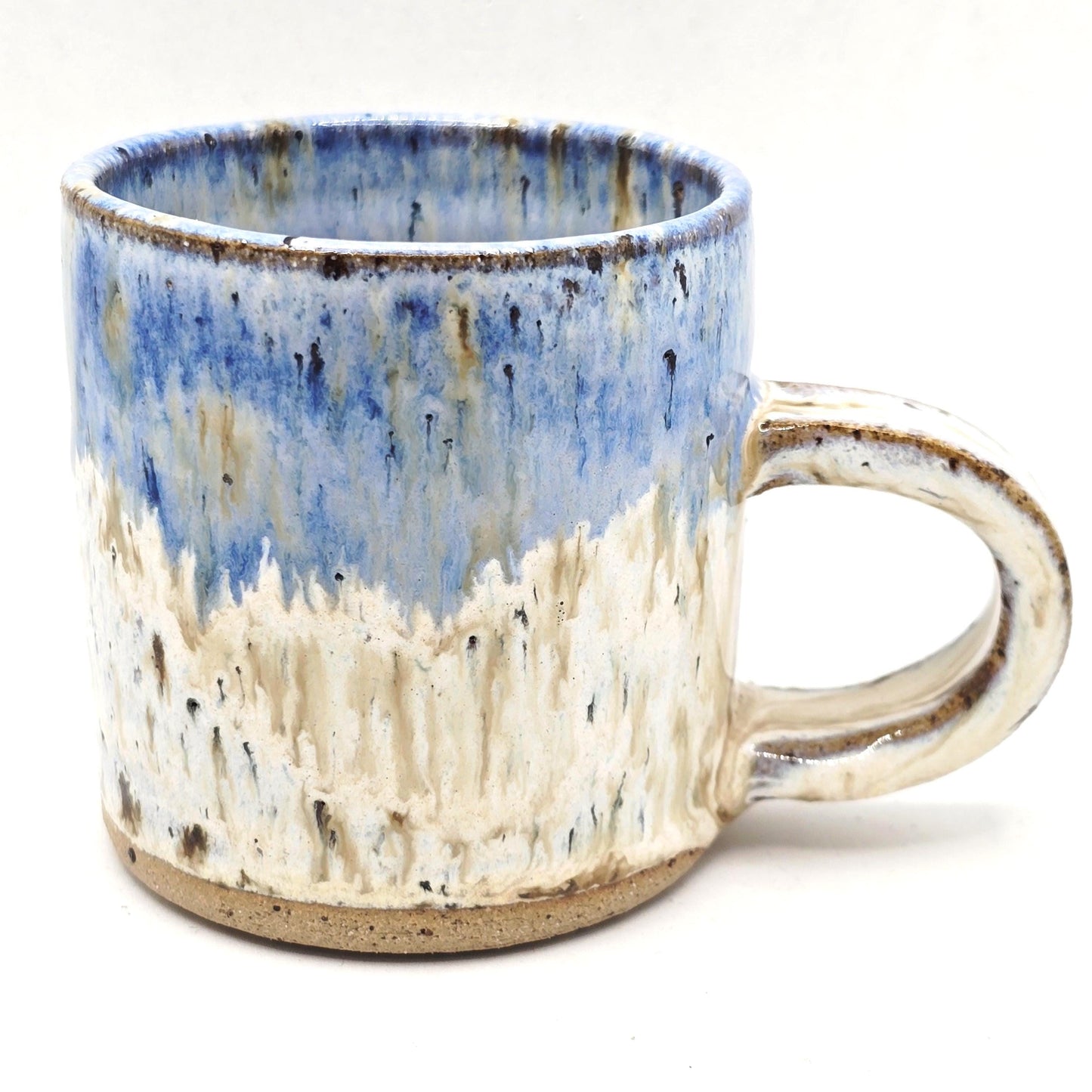 Handmade Ceramic 6oz Flat White / Cortado Coffee Mug. Cream & Blue Speckled Glaze - Toasty Stoneware Pottery