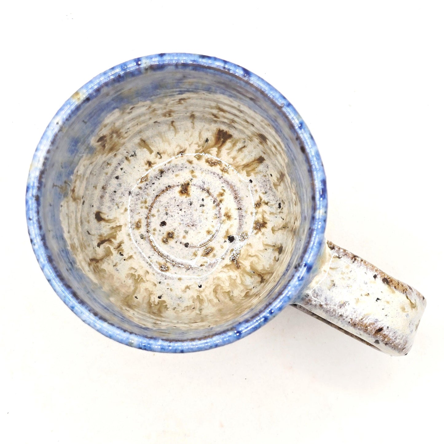 Handmade Ceramic 6oz Flat White / Cortado Coffee Mug. Cream & Blue Speckled Glaze - Toasty Stoneware Pottery