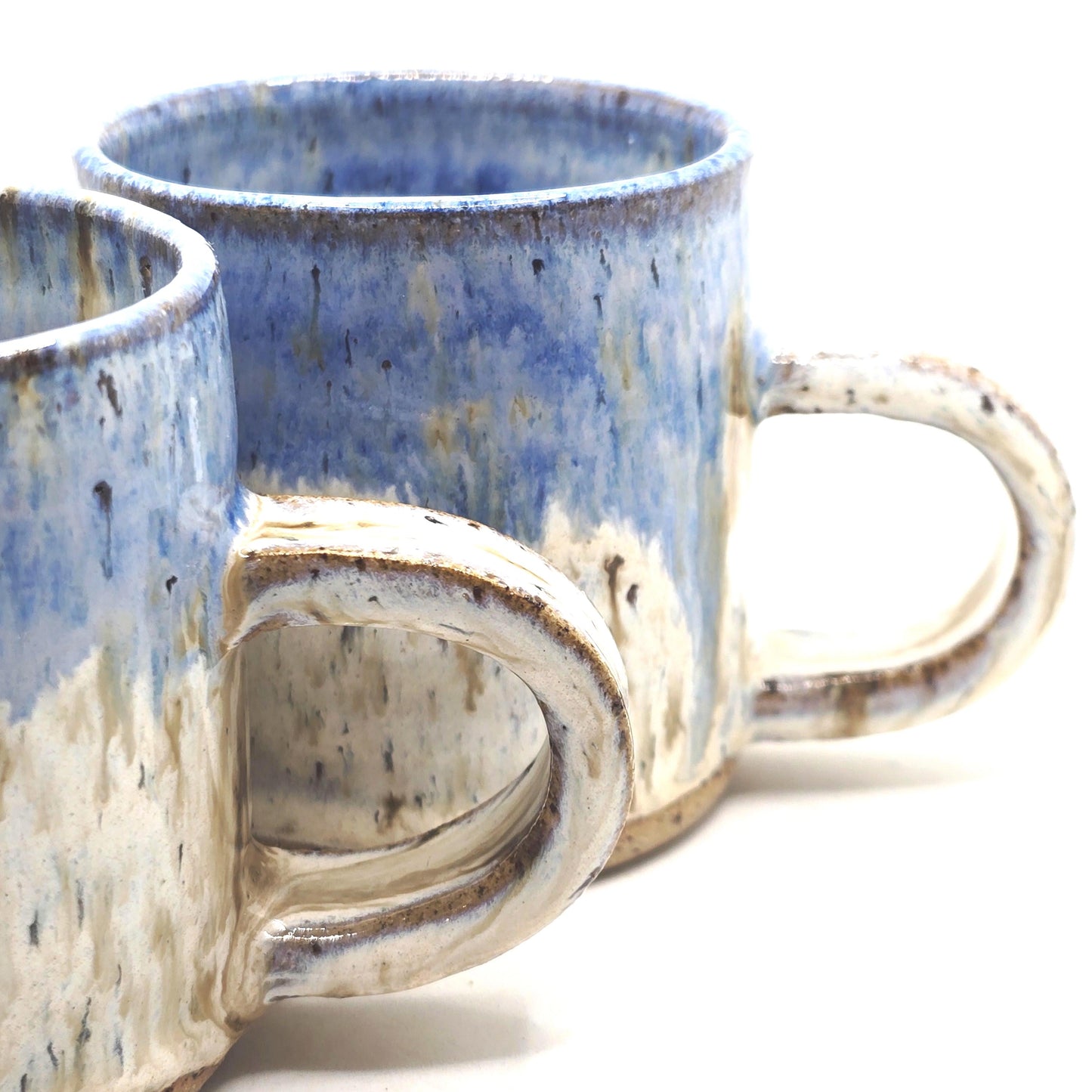 Handmade Ceramic 6oz Flat White / Cortado Coffee Mug. Cream & Blue Speckled Glaze - Toasty Stoneware Pottery