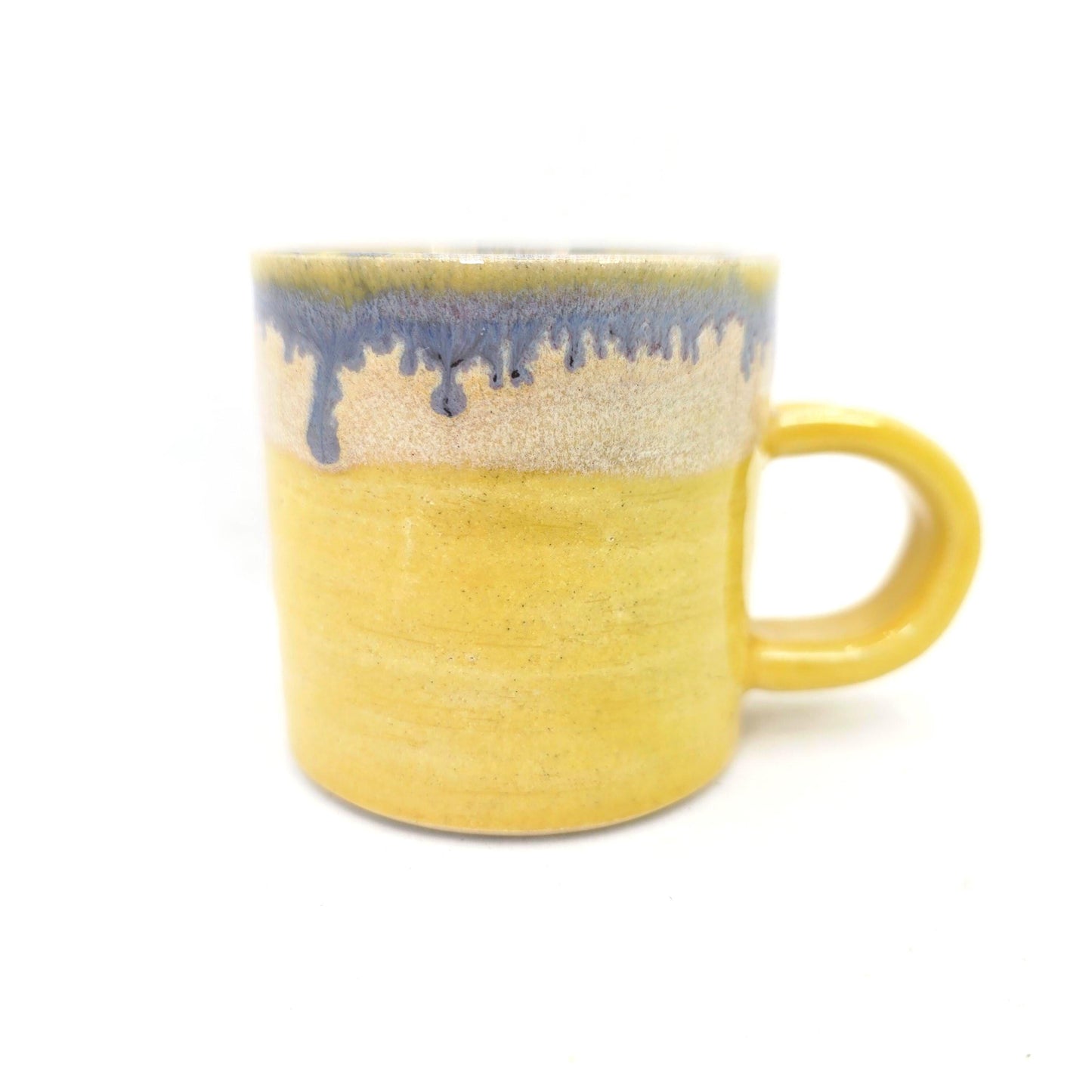 Handmade Ceramic 4oz Double Espresso Mug. Lemony Blue Yellow Glaze. Stoneware Pottery