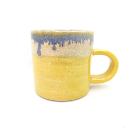 Handmade Ceramic 4oz Double Espresso Mug. Lemony Blue Yellow Glaze. Stoneware Pottery