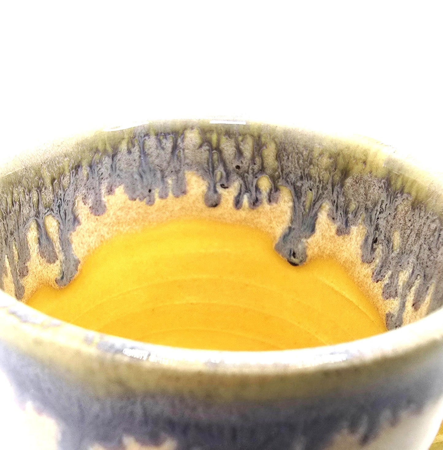 Handmade Ceramic 4oz Double Espresso Mug. Lemony Blue Yellow Glaze. Stoneware Pottery