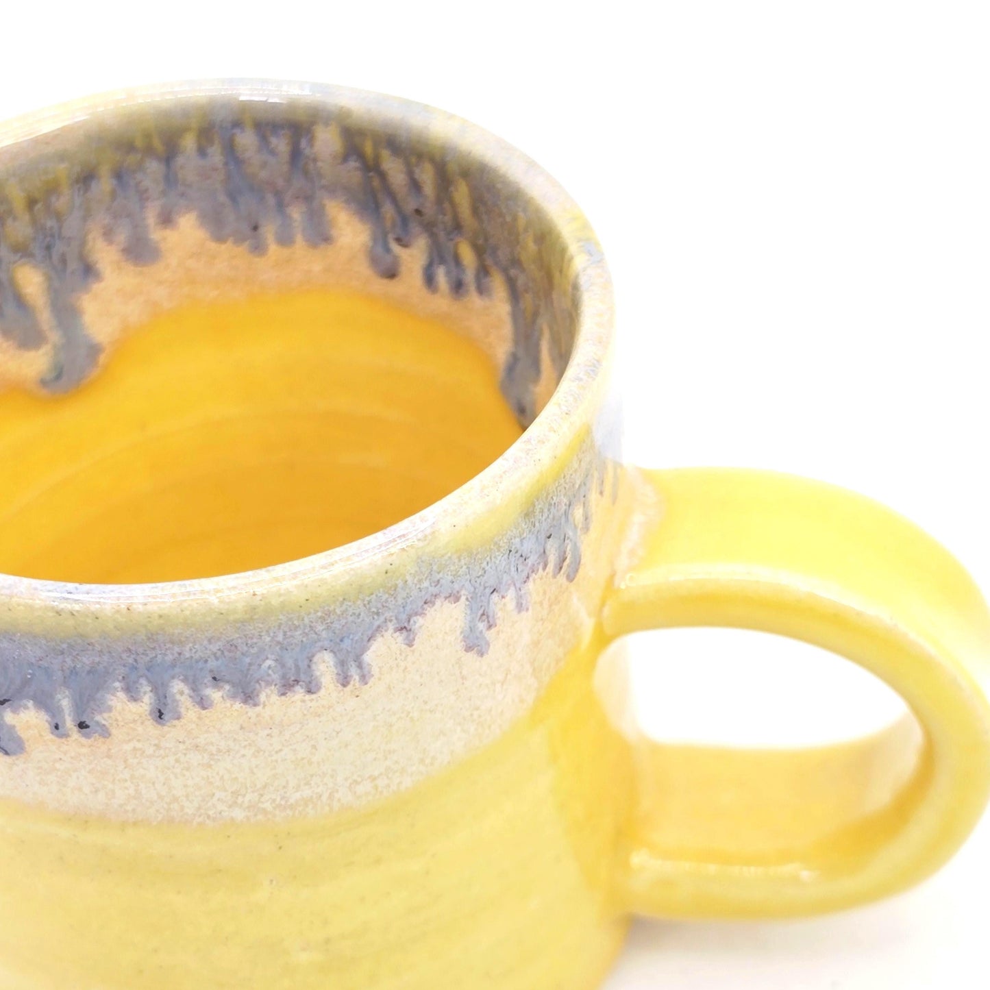 Handmade Ceramic 4oz Double Espresso Mug. Lemony Blue Yellow Glaze. Stoneware Pottery