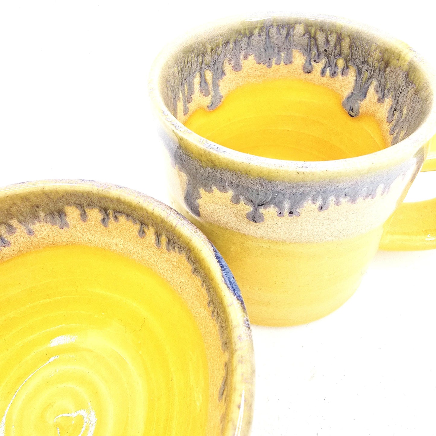 Handmade Ceramic 4oz Double Espresso Mug. Lemony Blue Yellow Glaze. Stoneware Pottery