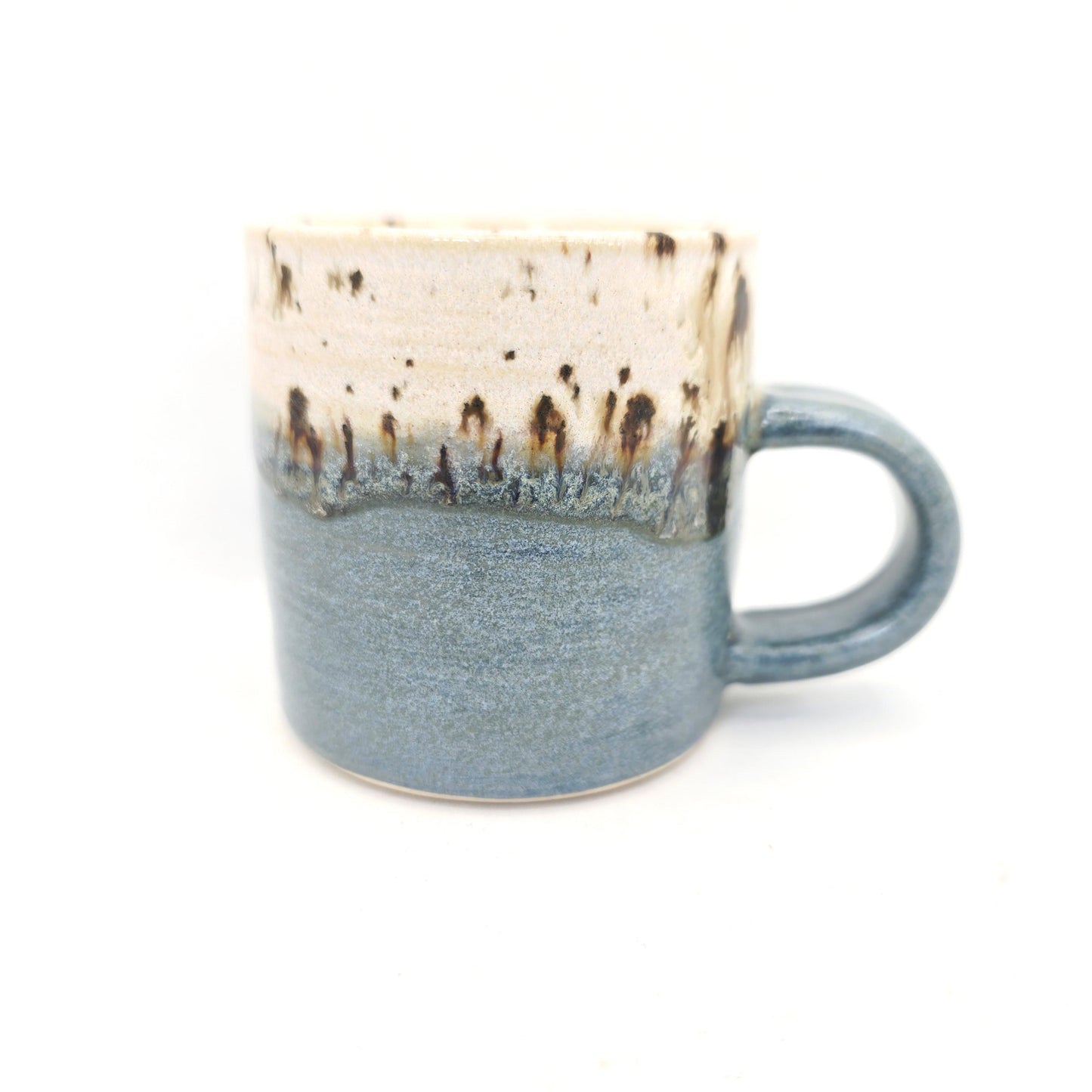 Handmade Ceramic 4oz Double Espresso Mug, Blue & White Speckled Glaze, Stoneware Pottery