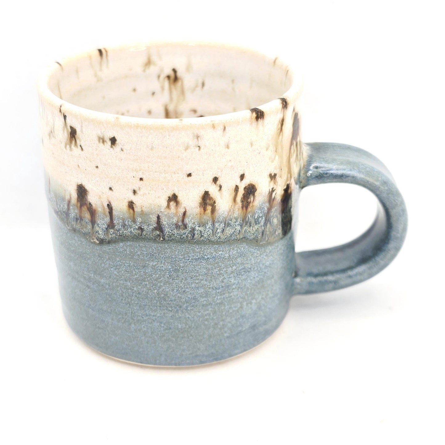 Handmade Ceramic 4oz Double Espresso Mug, Blue & White Speckled Glaze, Stoneware Pottery