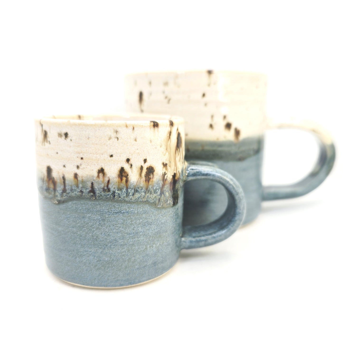 Handmade Ceramic 4oz Double Espresso Mug, Blue & White Speckled Glaze, Stoneware Pottery