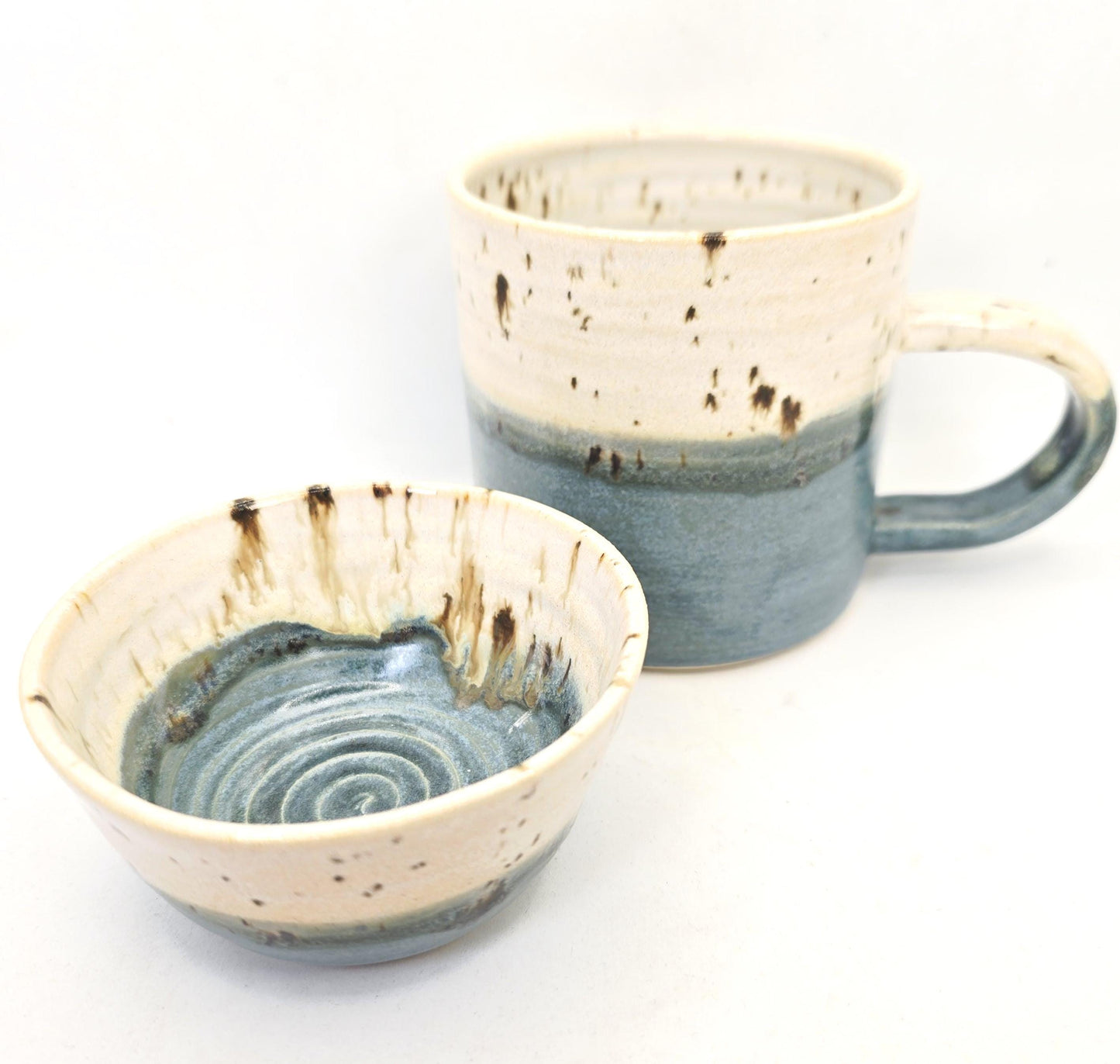 Handmade Ceramic 4oz Double Espresso Mug, Blue & White Speckled Glaze, Stoneware Pottery