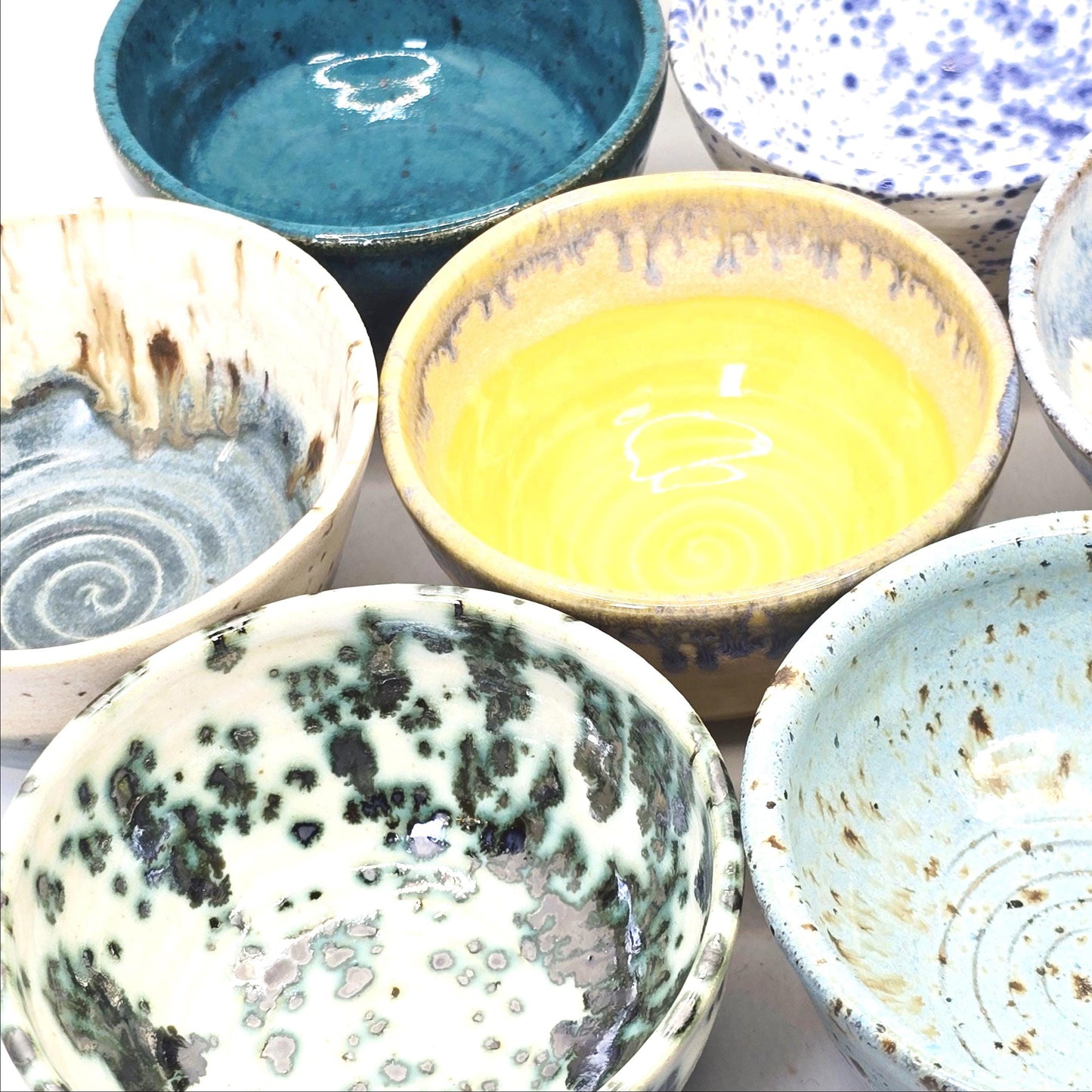 Handmade Ceramic Blue & White Small Condiment Bowl, Jam Dish. White Stoneware Pottery.