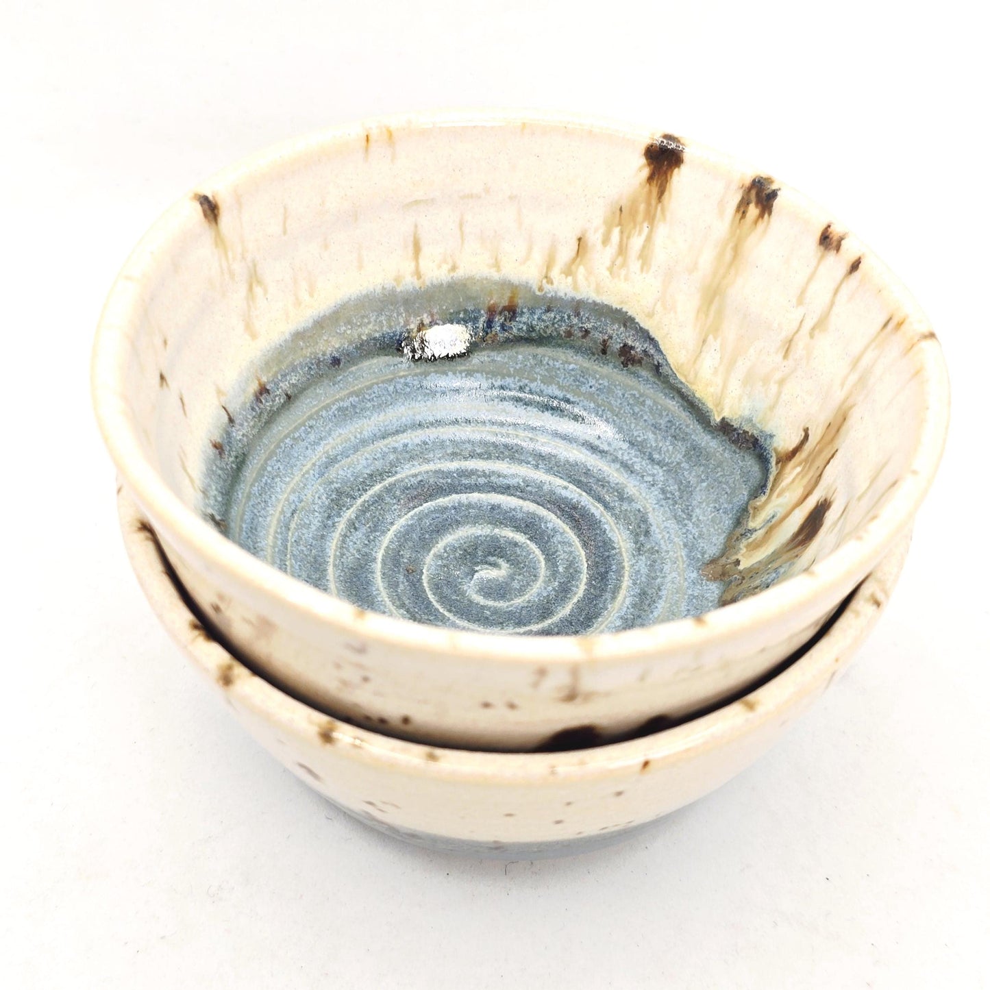 Handmade Ceramic Blue & White Small Condiment Bowl, Jam Dish. White Stoneware Pottery.