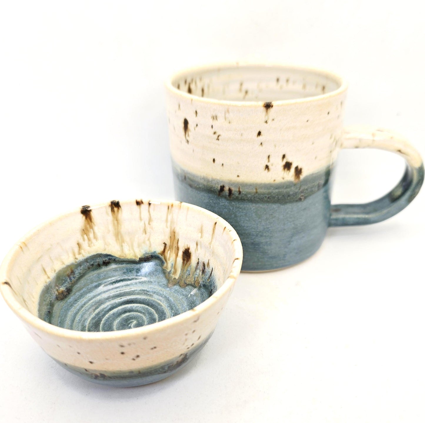 Handmade Ceramic Blue & White Small Condiment Bowl, Jam Dish. White Stoneware Pottery.