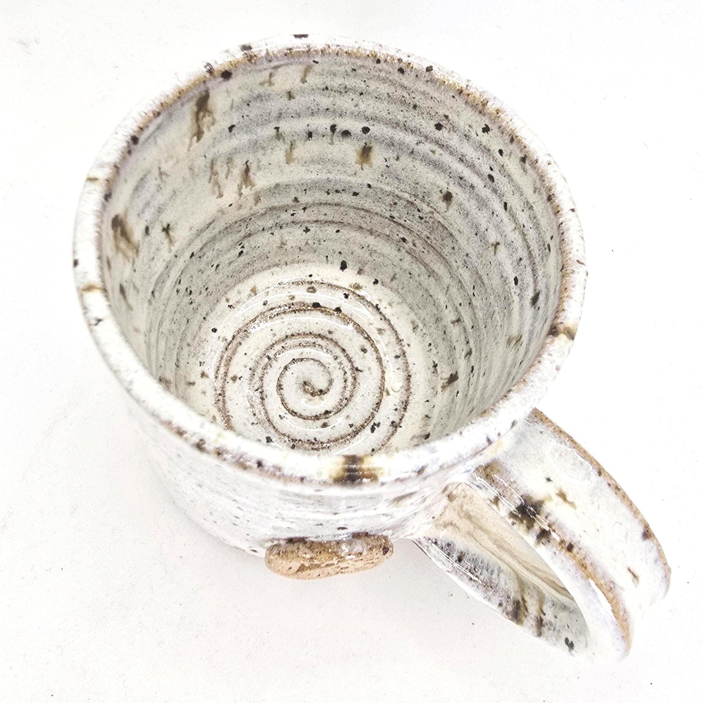 Handmade Ceramic 6oz Flat White/Cortado Mug. Ammonite Sprig. Cream Speckled Glaze. Toasty Stoneware Pottery