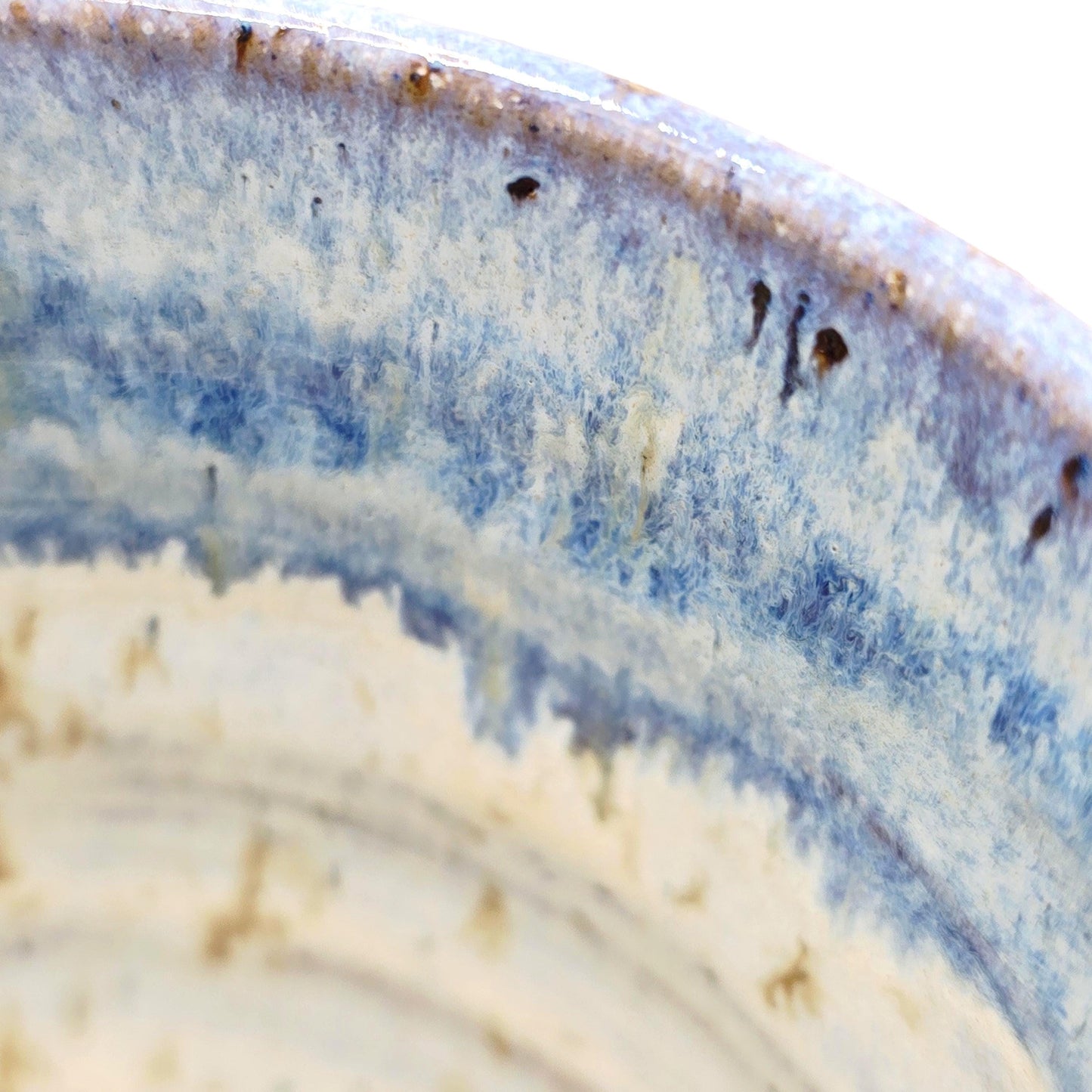 Handmade Ceramic 8oz Tea/Coffee Mug, Cream & Blue Speckle Glaze. Toasty Stoneware Pottery.