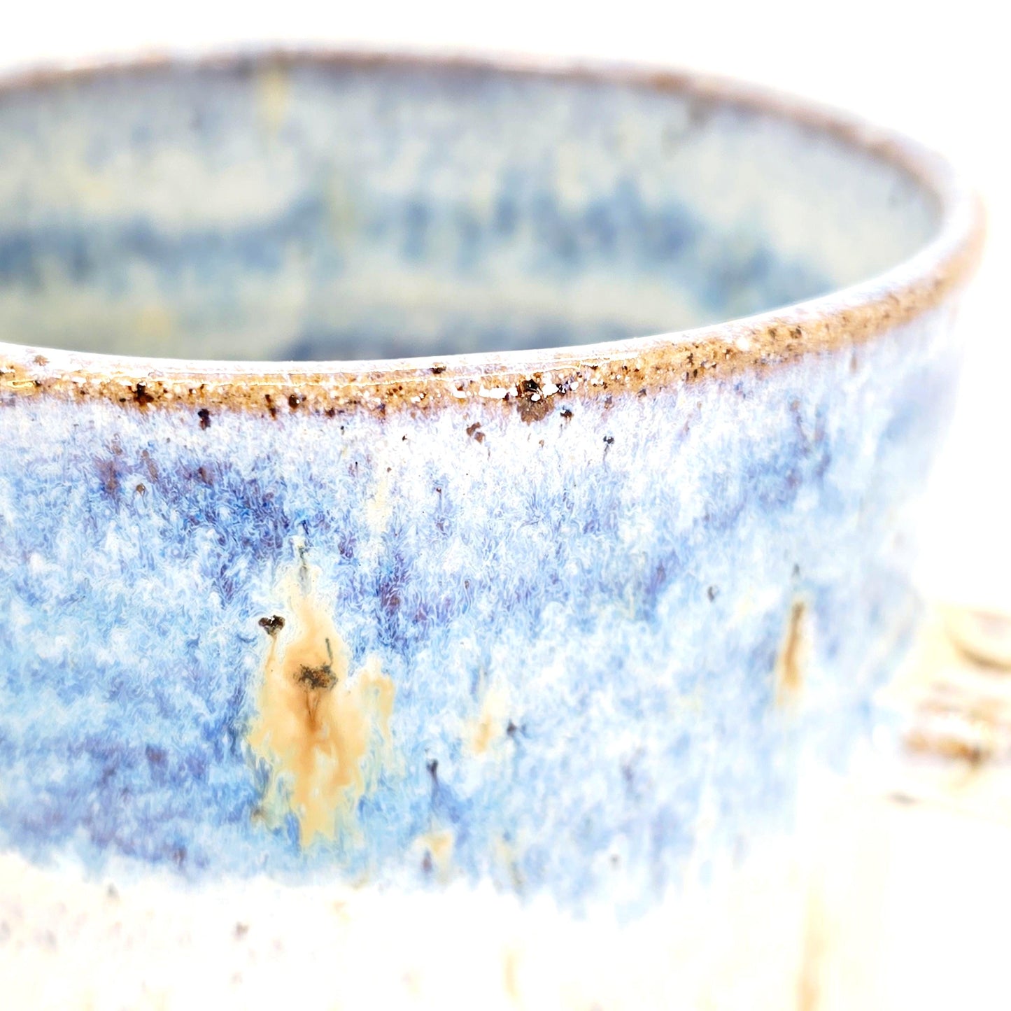 Handmade Ceramic 8oz Tea/Coffee Mug, Cream & Blue Speckle Glaze. Toasty Stoneware Pottery.