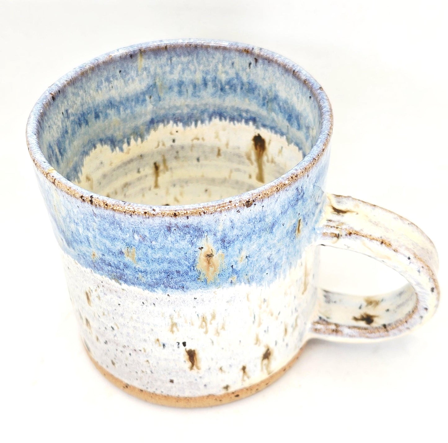 Handmade Ceramic 8oz Tea/Coffee Mug, Cream & Blue Speckle Glaze. Toasty Stoneware Pottery.
