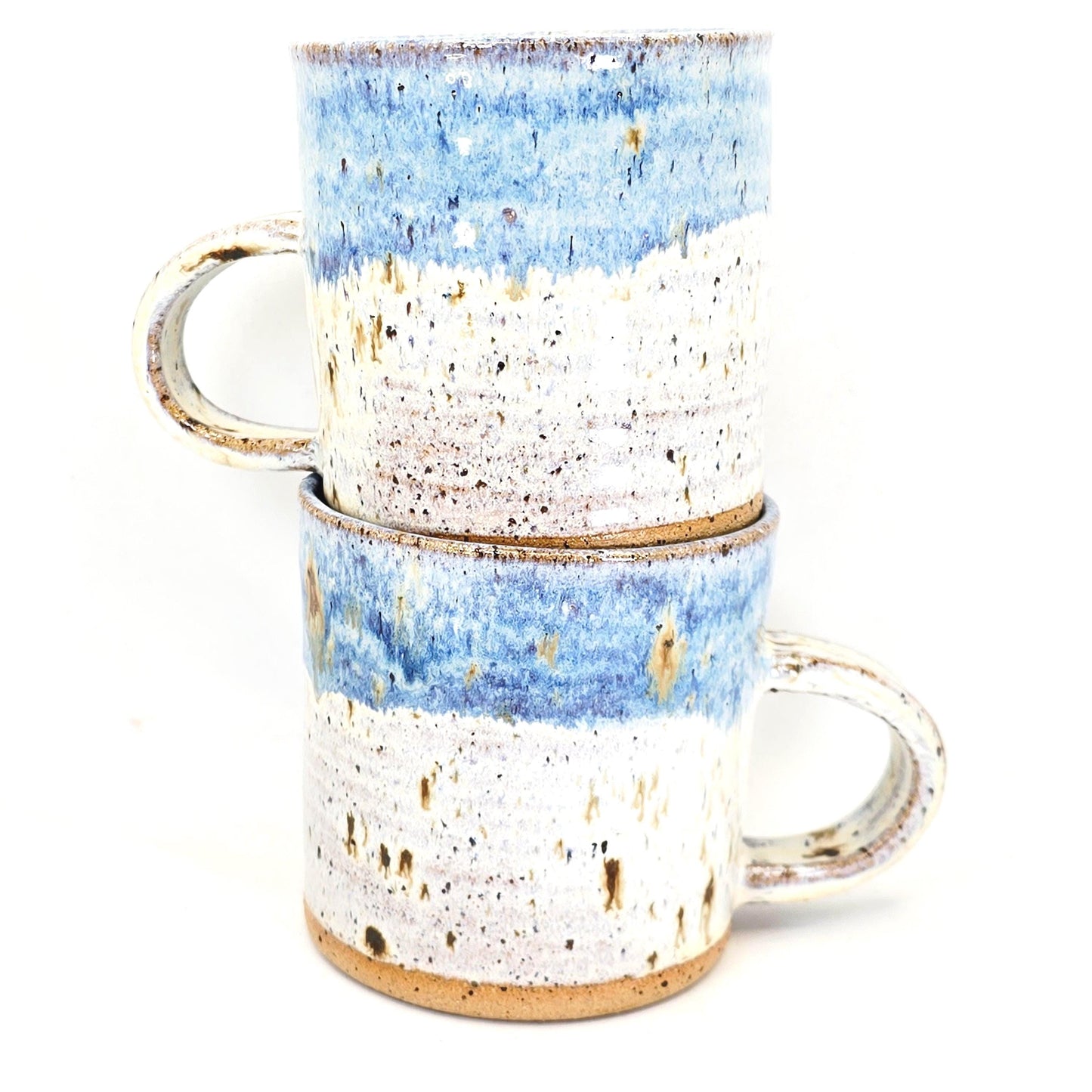 Handmade Ceramic 8oz Tea/Coffee Mug, Cream & Blue Speckle Glaze. Toasty Stoneware Pottery.