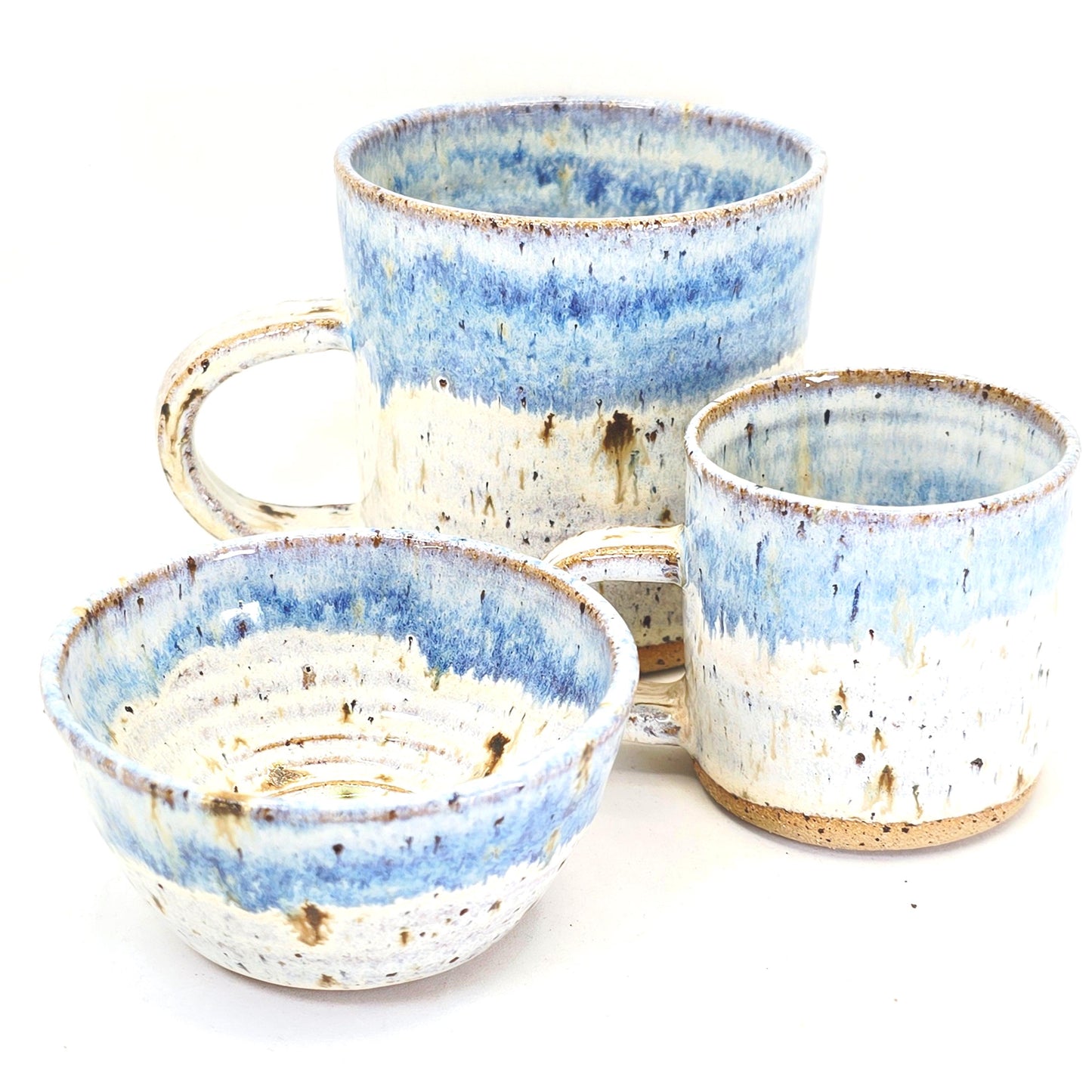 Handmade Ceramic 8oz Tea/Coffee Mug, Cream & Blue Speckle Glaze. Toasty Stoneware Pottery.