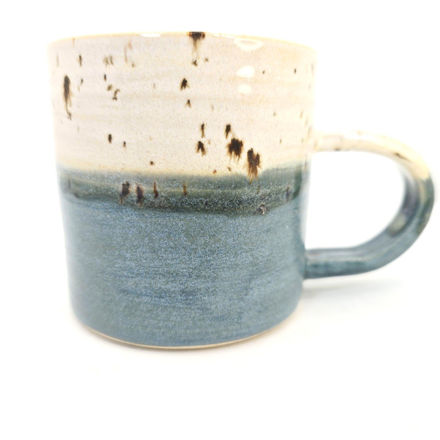 Handmade Ceramic 8oz  Tea / Coffee Mug. Blue & White Splatter Glaze. Stoneware Pottery.