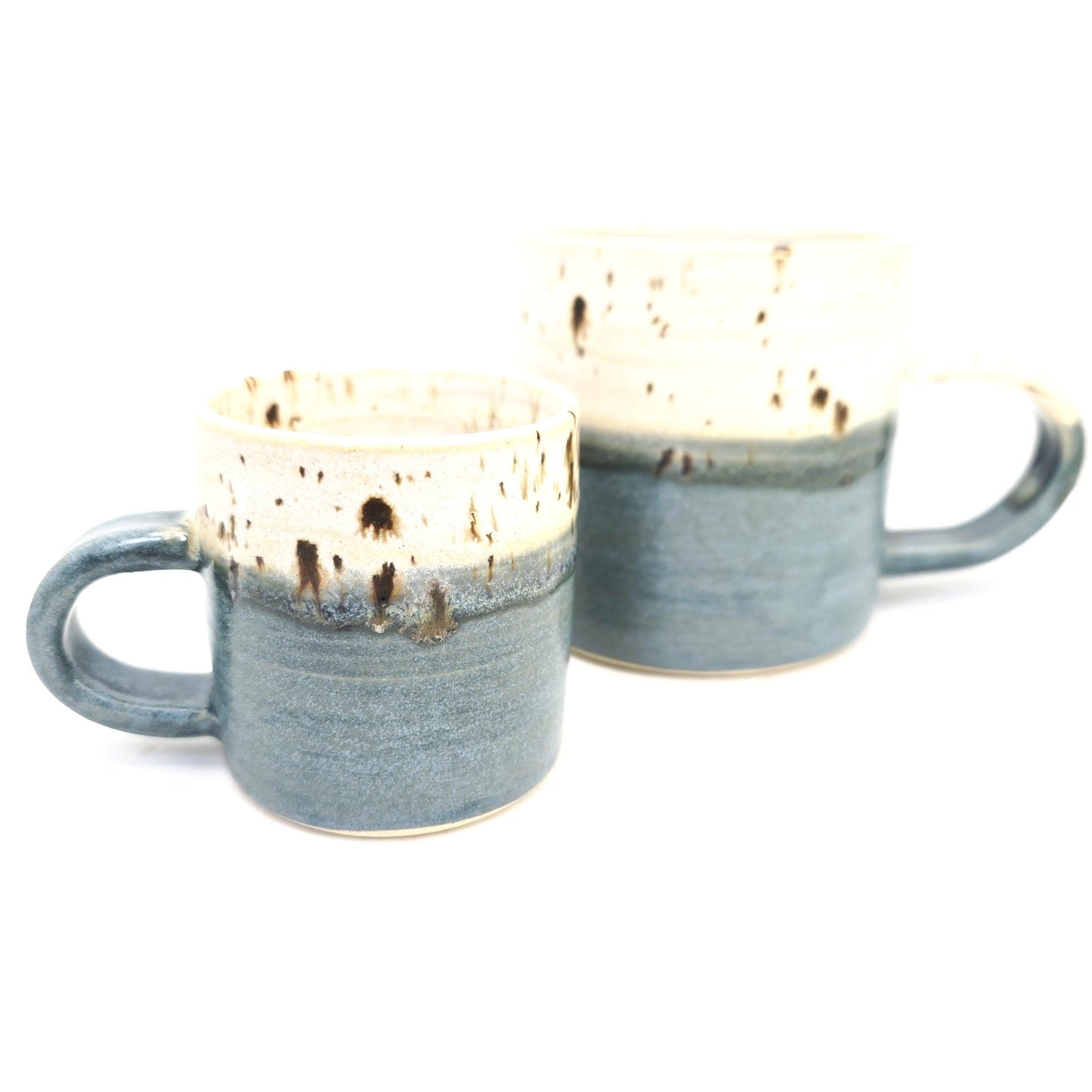 Handmade Ceramic 8oz  Tea / Coffee Mug. Blue & White Splatter Glaze. Stoneware Pottery.