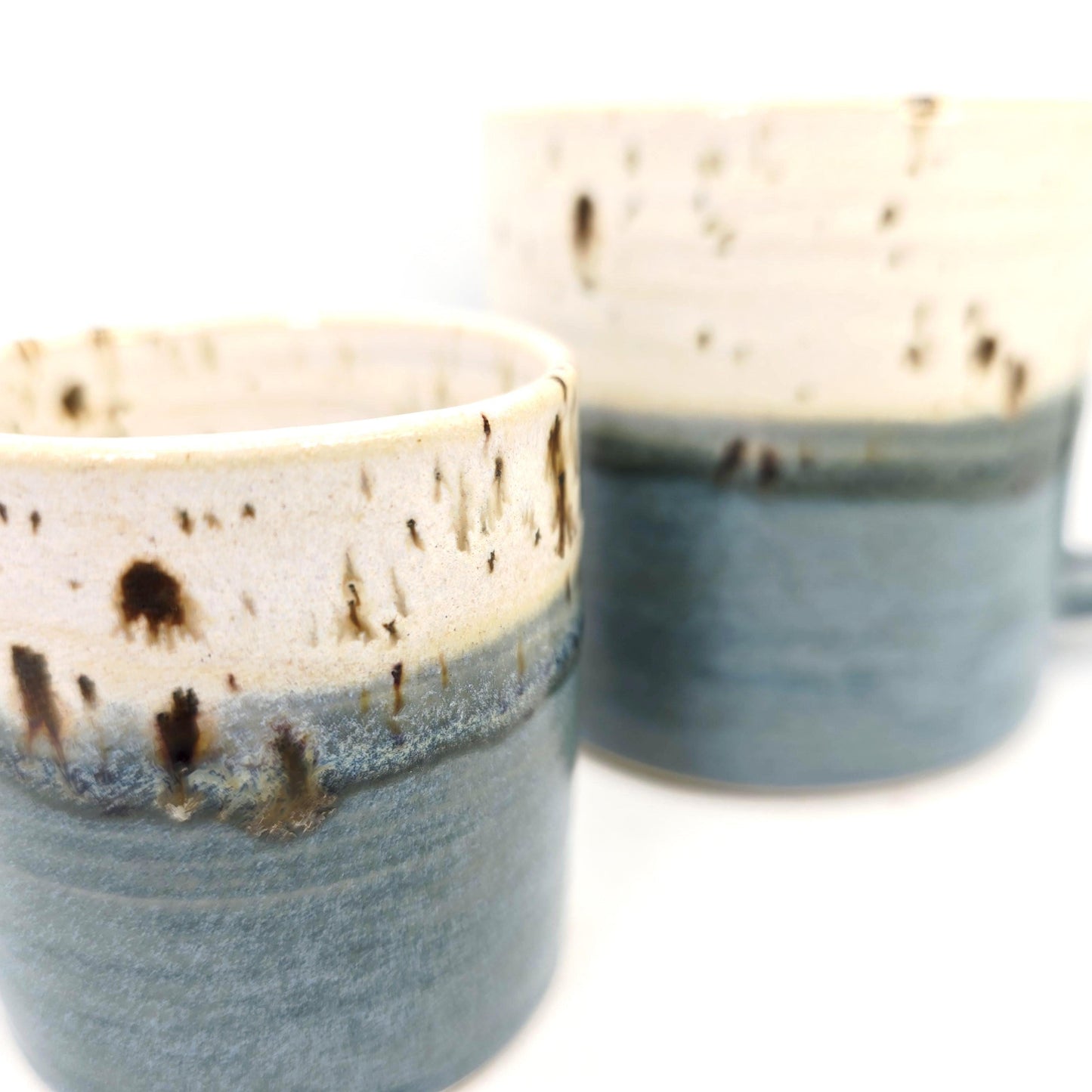 Handmade Ceramic 8oz  Tea / Coffee Mug. Blue & White Splatter Glaze. Stoneware Pottery.