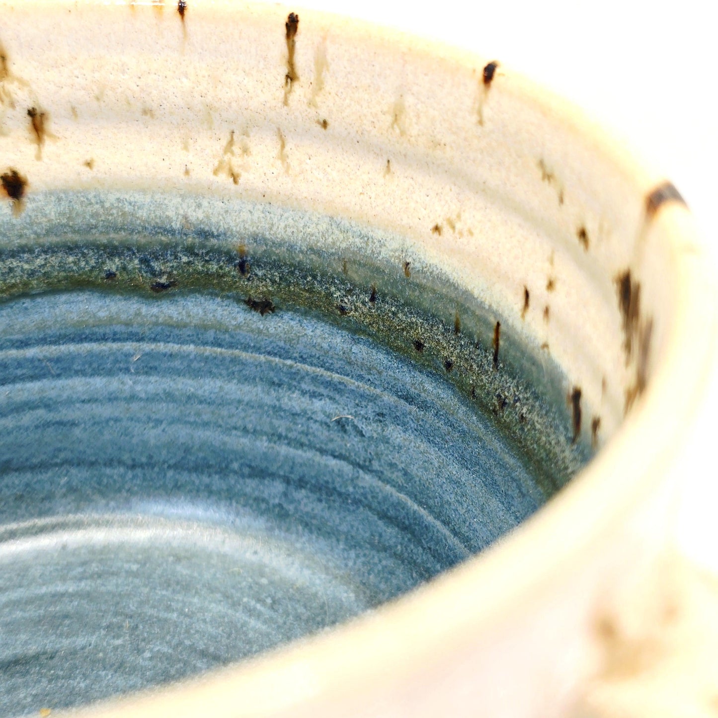 Handmade Ceramic 14oz  Cappuccino Mug. Blue & Cream Glaze, White Stoneware Pottery.